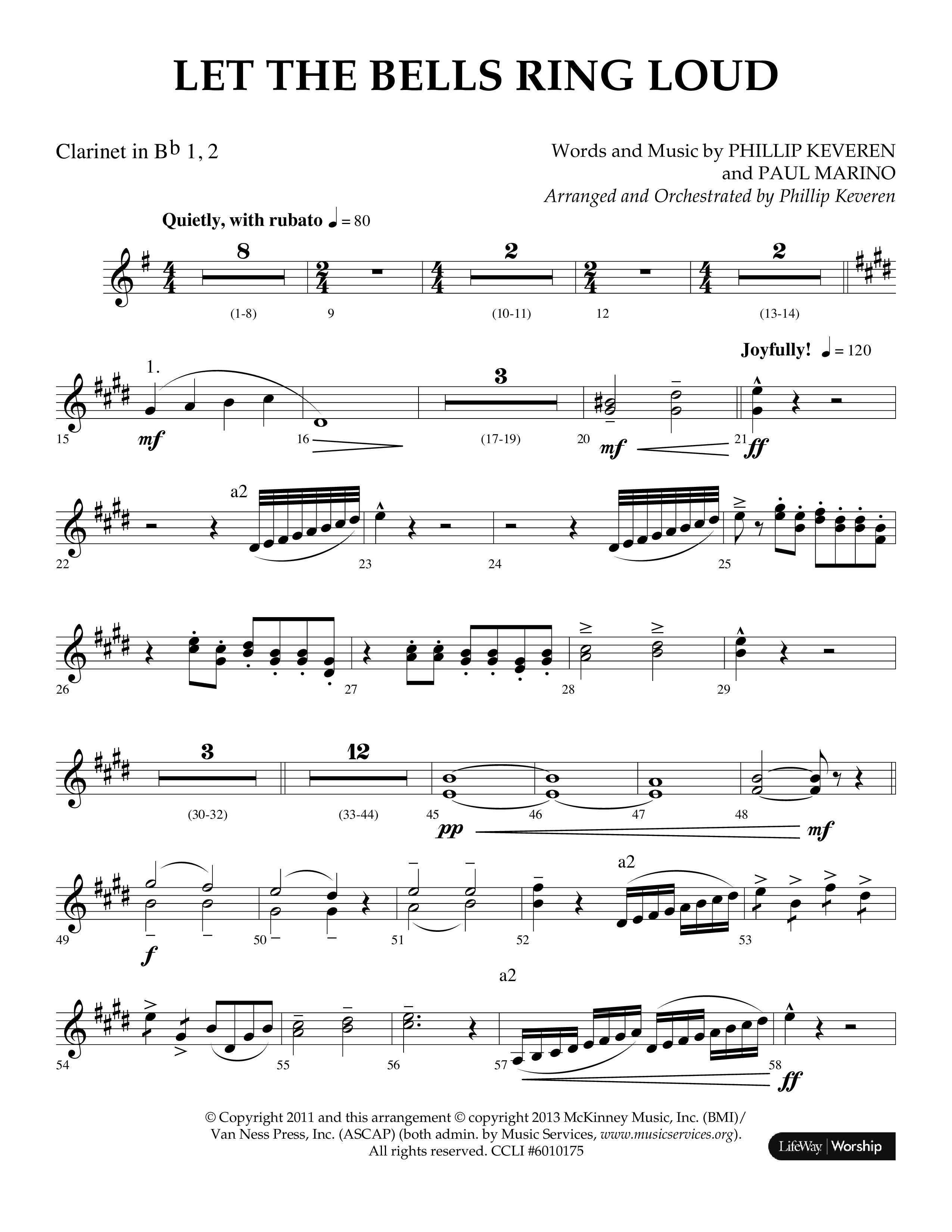 Let The Bells Ring Loud (Choral Anthem SATB) Clarinet 1/2 (Lifeway Choral / Arr. Phillip Keveren)