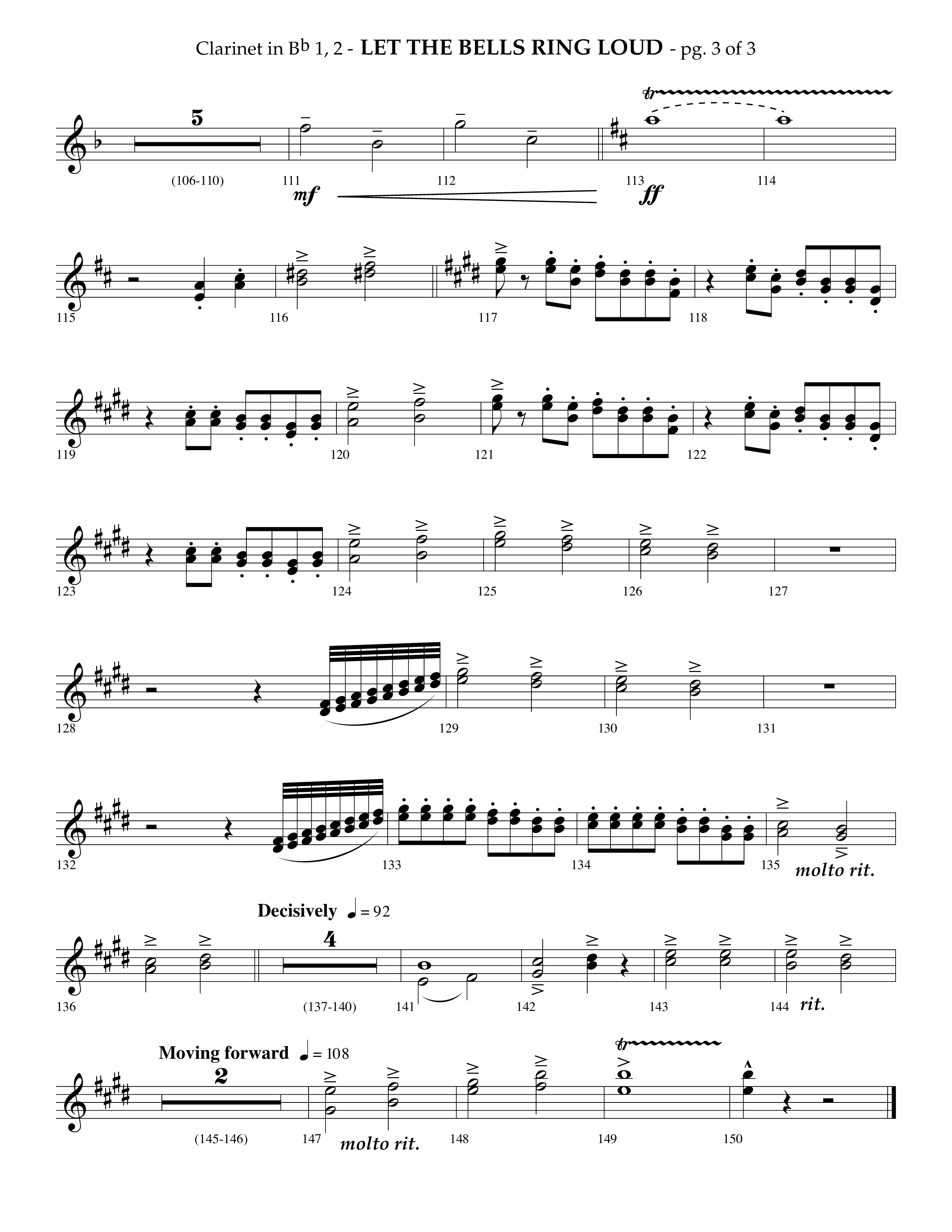 Let The Bells Ring Loud (Choral Anthem SATB) Clarinet 1/2 (Lifeway Choral / Arr. Phillip Keveren)