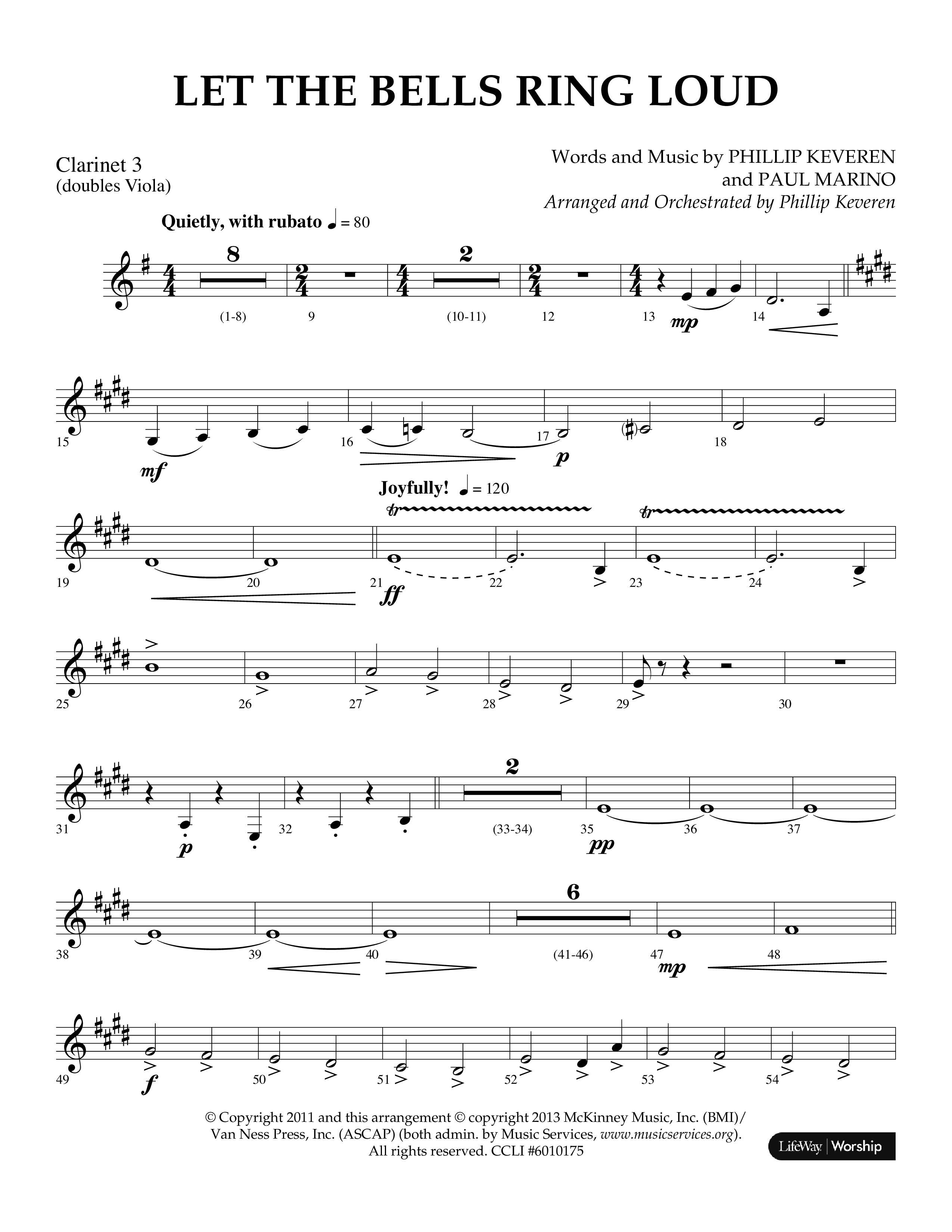 Let The Bells Ring Loud (Choral Anthem SATB) Clarinet 3 (Lifeway Choral / Arr. Phillip Keveren)