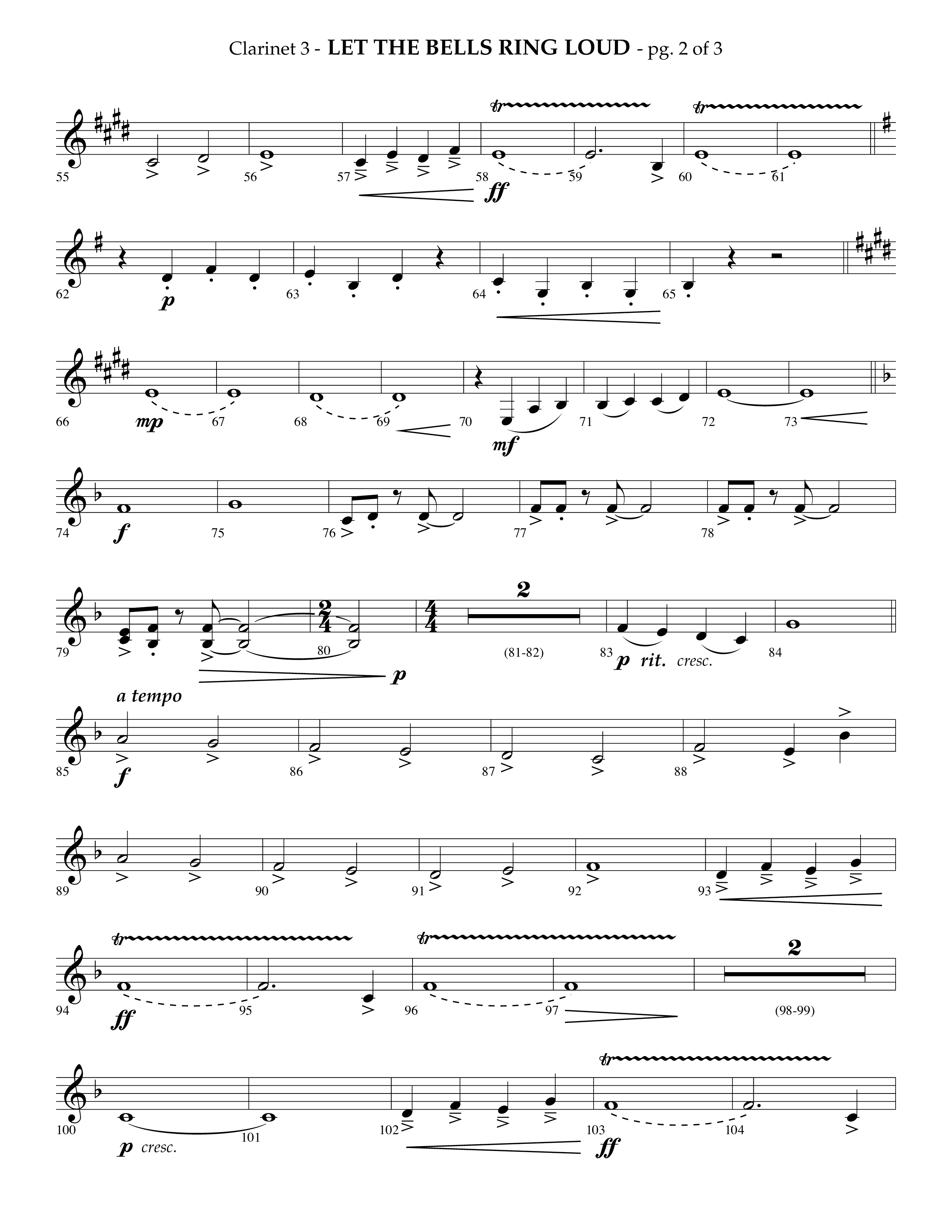 Let The Bells Ring Loud (Choral Anthem SATB) Clarinet 3 (Lifeway Choral / Arr. Phillip Keveren)