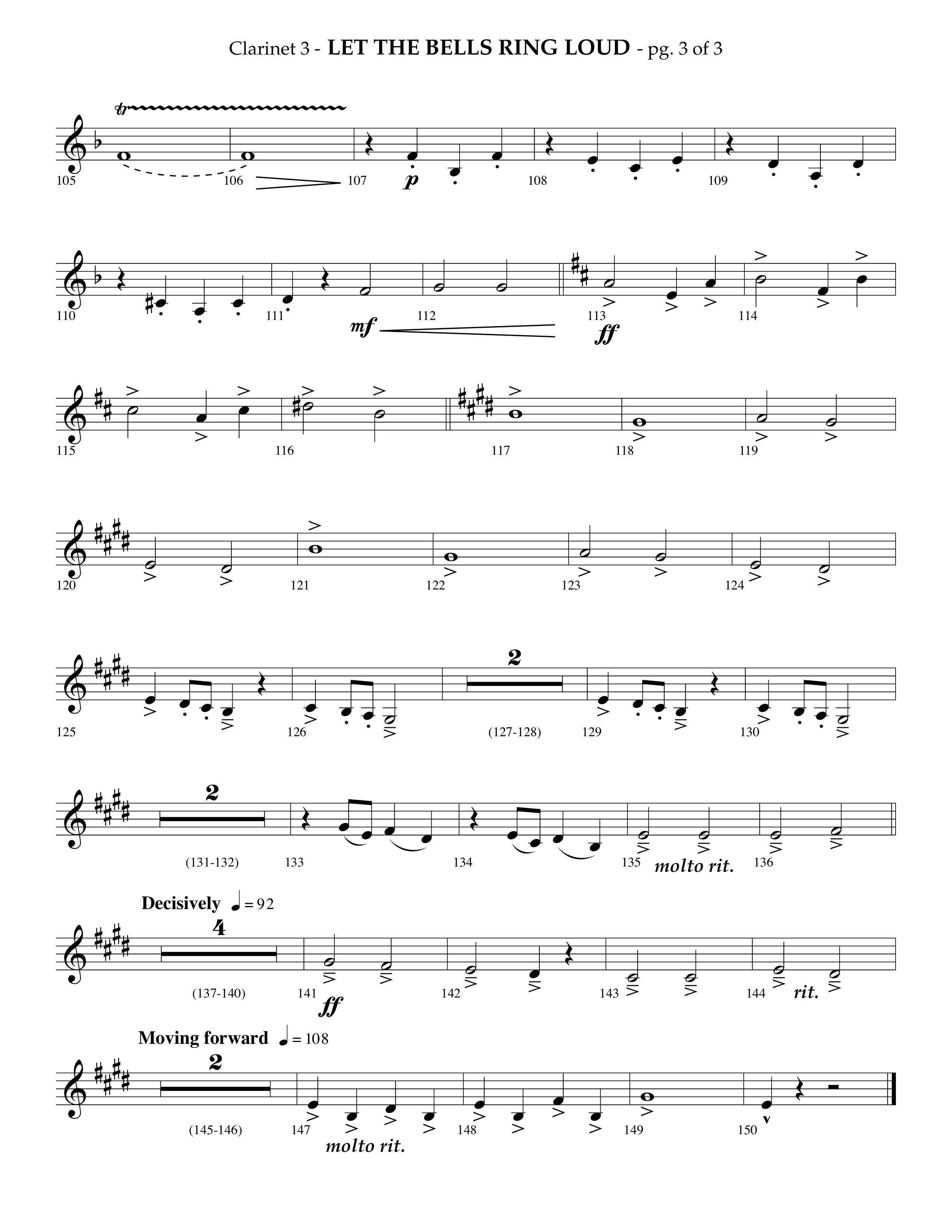 Let The Bells Ring Loud (Choral Anthem SATB) Clarinet 3 (Lifeway Choral / Arr. Phillip Keveren)
