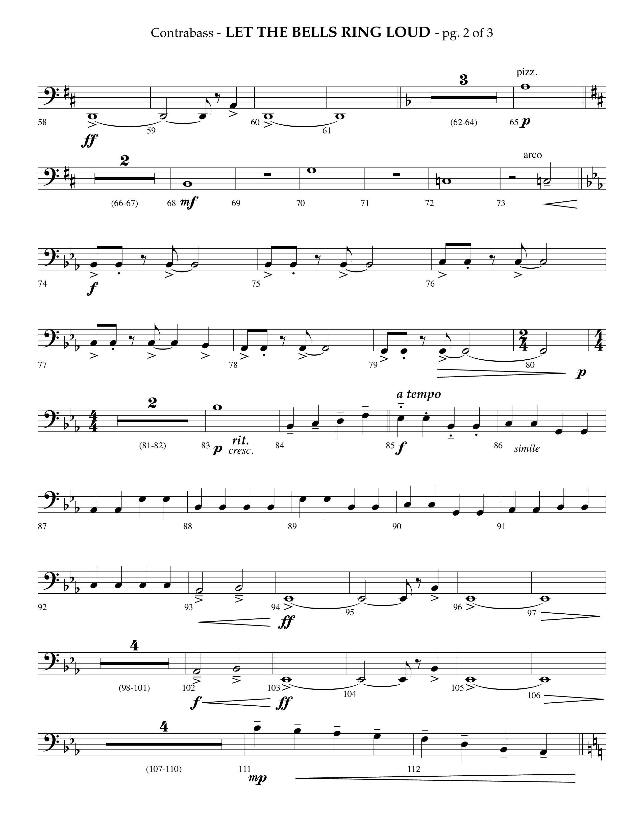 Let The Bells Ring Loud (Choral Anthem SATB) Contrabass (Lifeway Choral / Arr. Phillip Keveren)