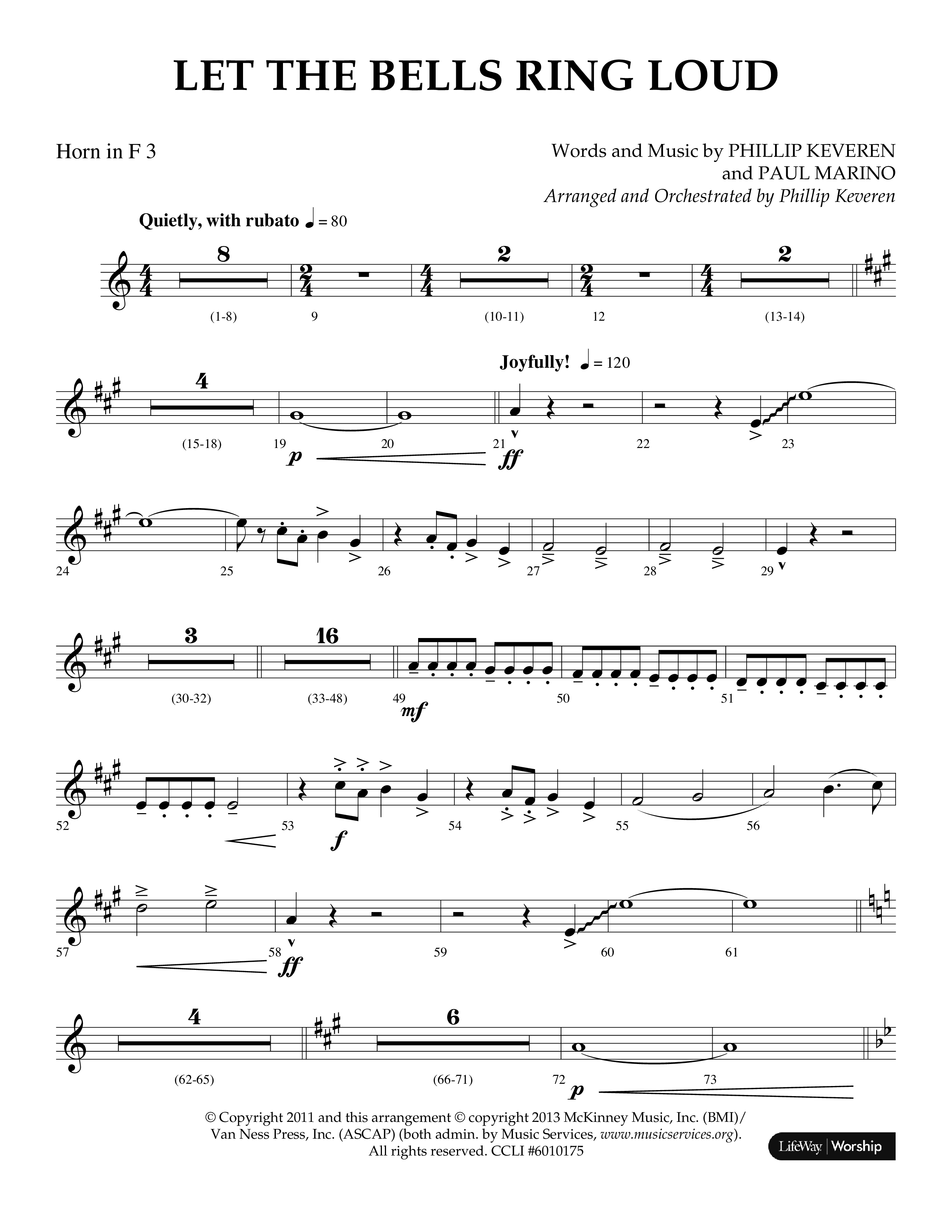 Let The Bells Ring Loud (Choral Anthem SATB) French Horn 3 (Lifeway Choral / Arr. Phillip Keveren)