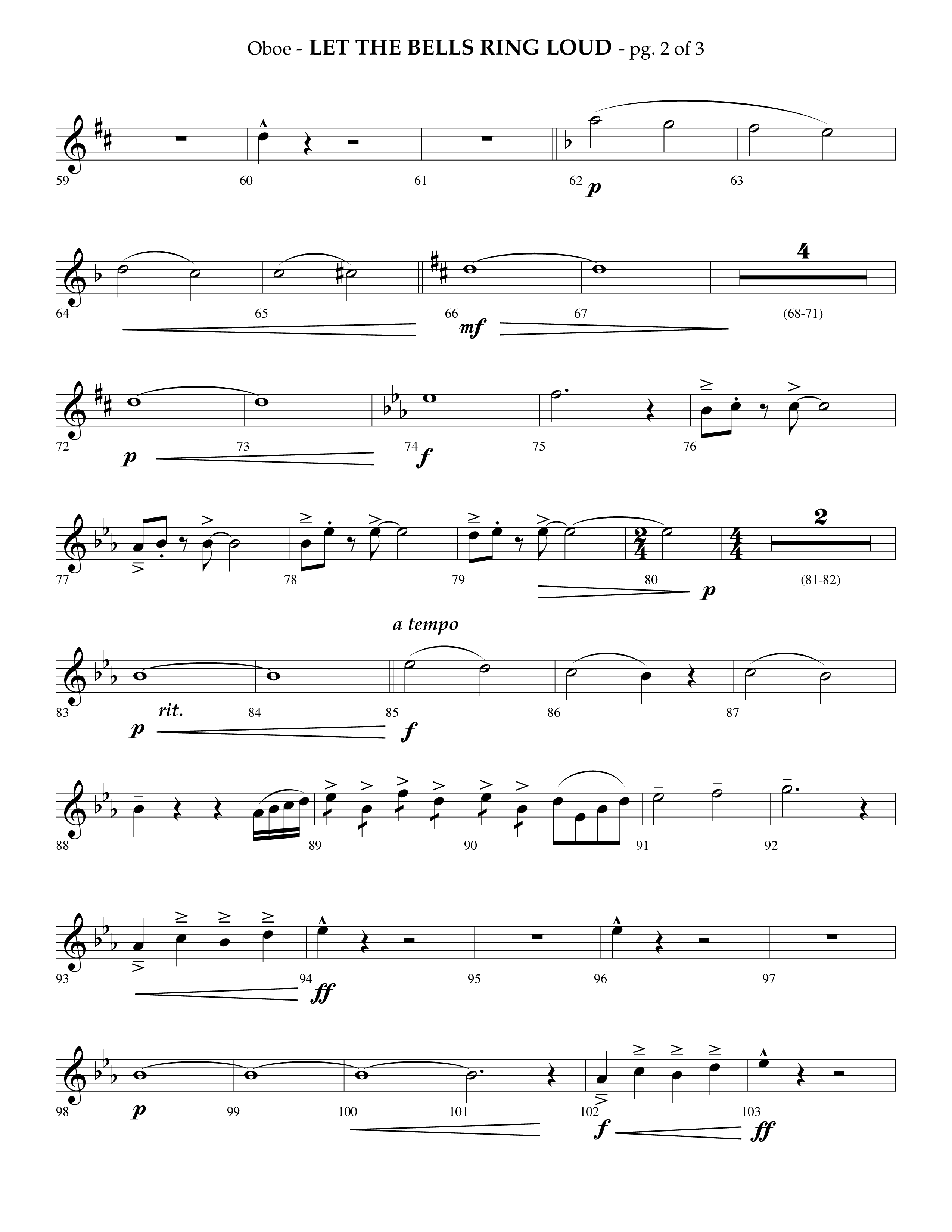 Let The Bells Ring Loud (Choral Anthem SATB) Oboe (Lifeway Choral / Arr. Phillip Keveren)