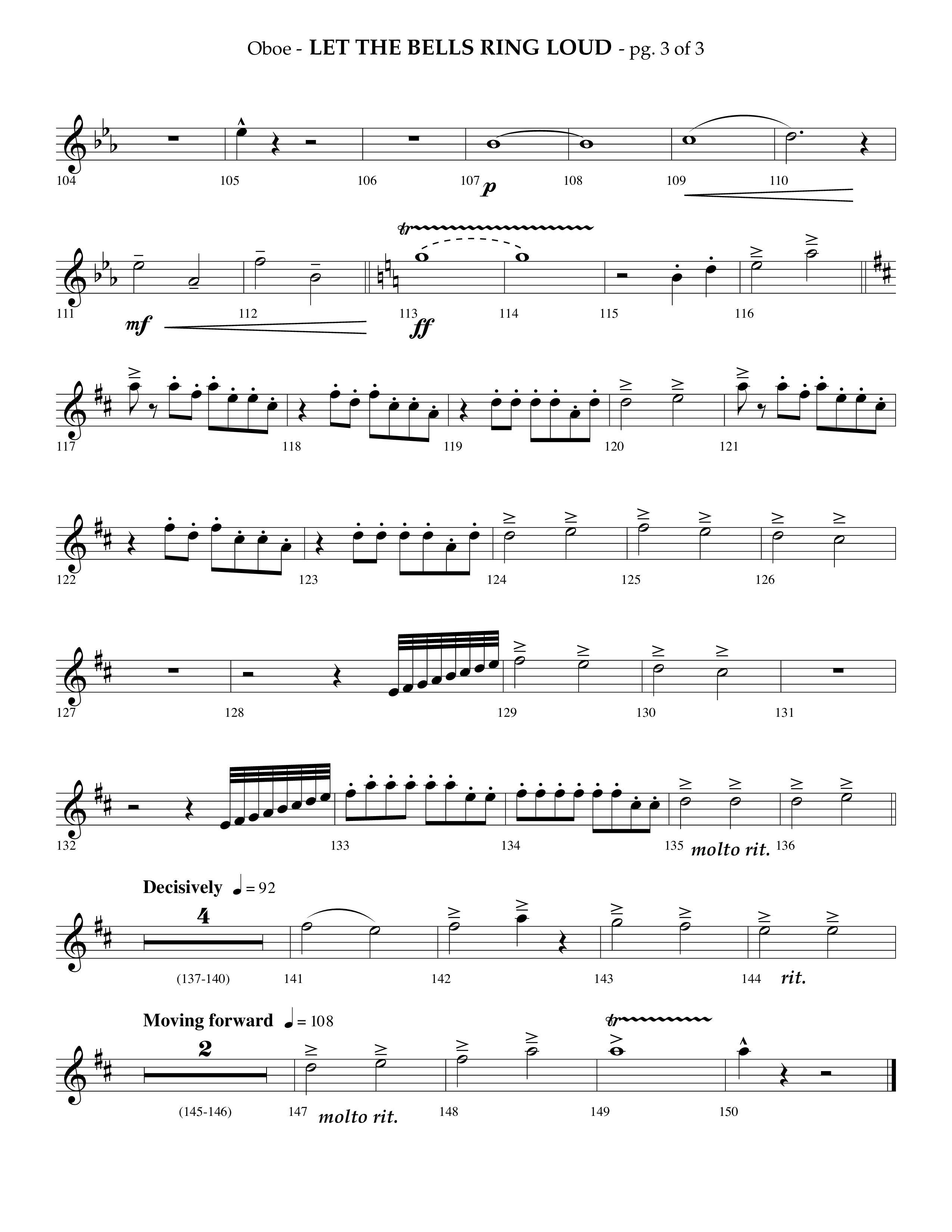 Let The Bells Ring Loud (Choral Anthem SATB) Oboe (Lifeway Choral / Arr. Phillip Keveren)