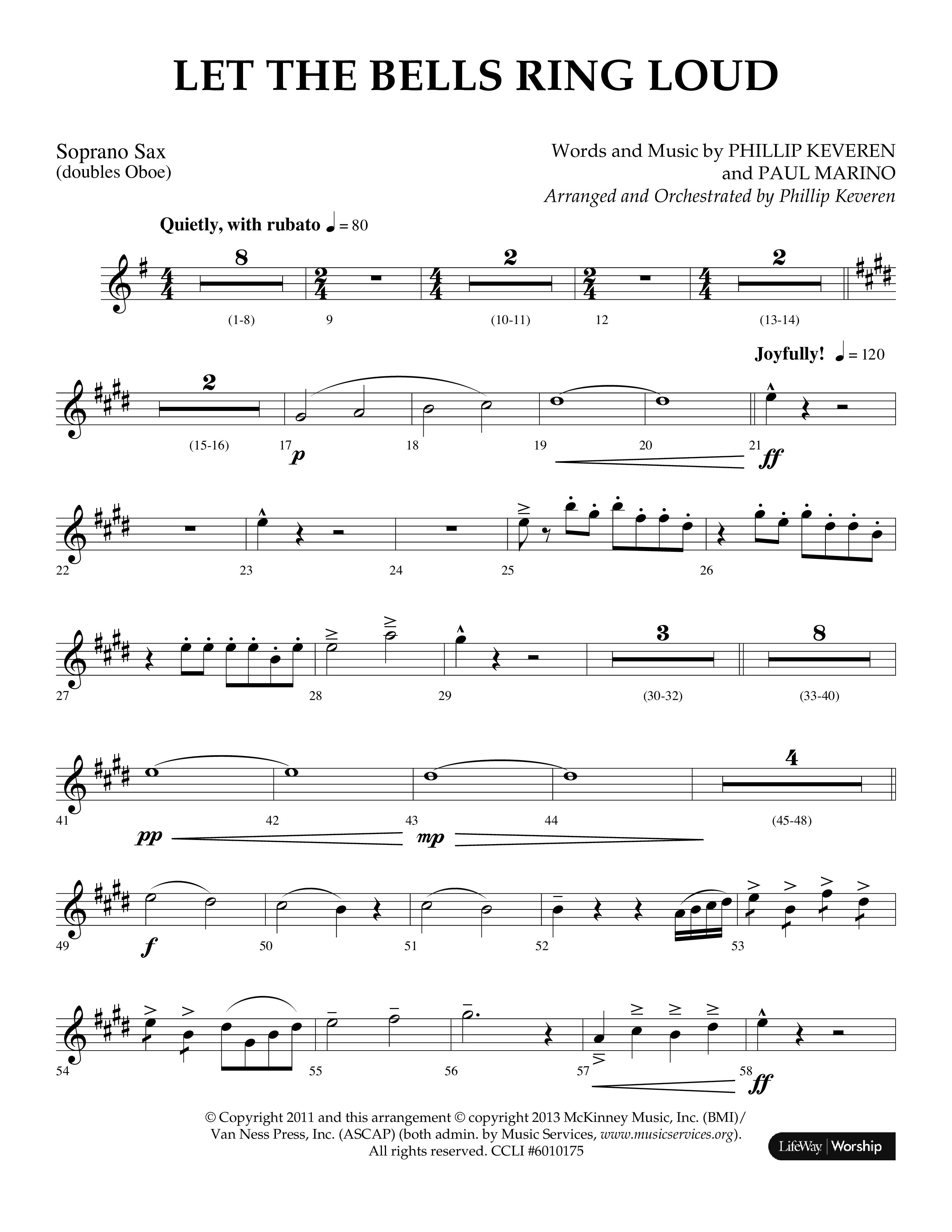 Let The Bells Ring Loud (Choral Anthem SATB) Soprano Sax (Lifeway Choral / Arr. Phillip Keveren)