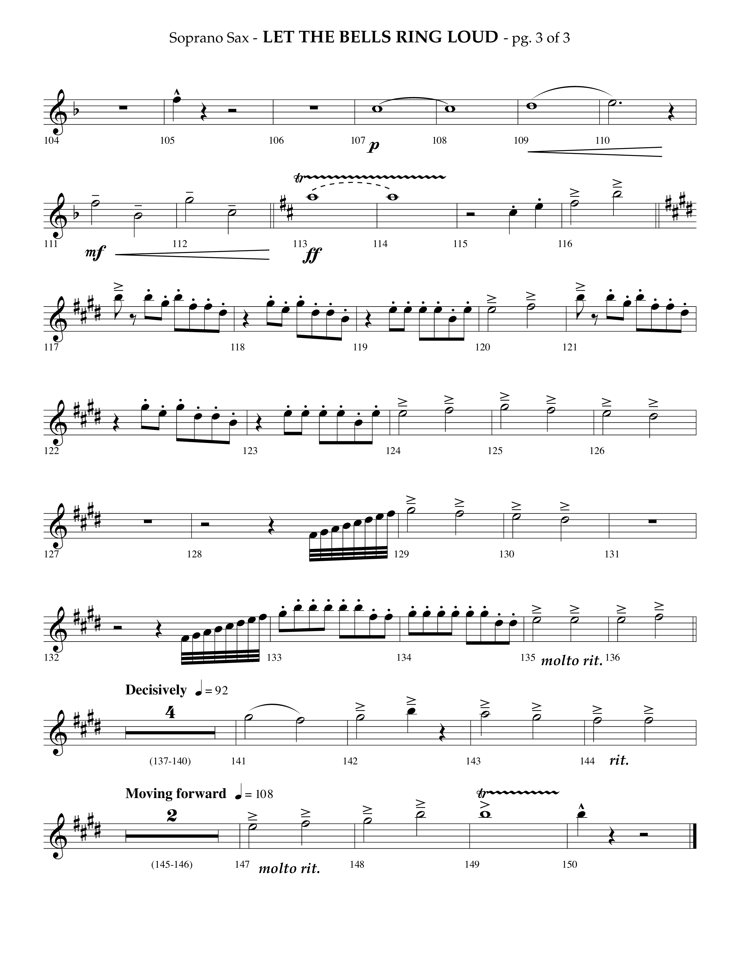 Let The Bells Ring Loud (Choral Anthem SATB) Soprano Sax (Lifeway Choral / Arr. Phillip Keveren)