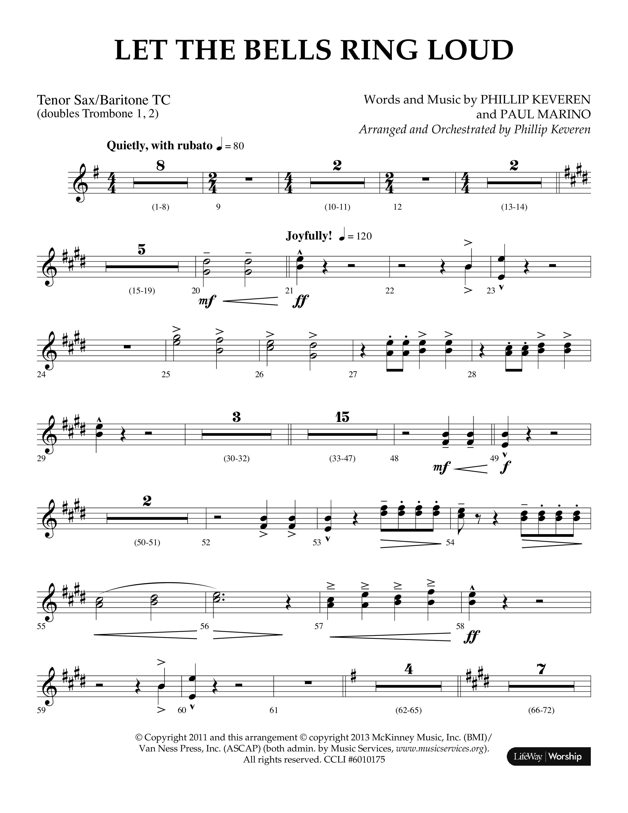 Let The Bells Ring Loud (Choral Anthem SATB) Tenor Sax/Baritone T.C. (Lifeway Choral / Arr. Phillip Keveren)