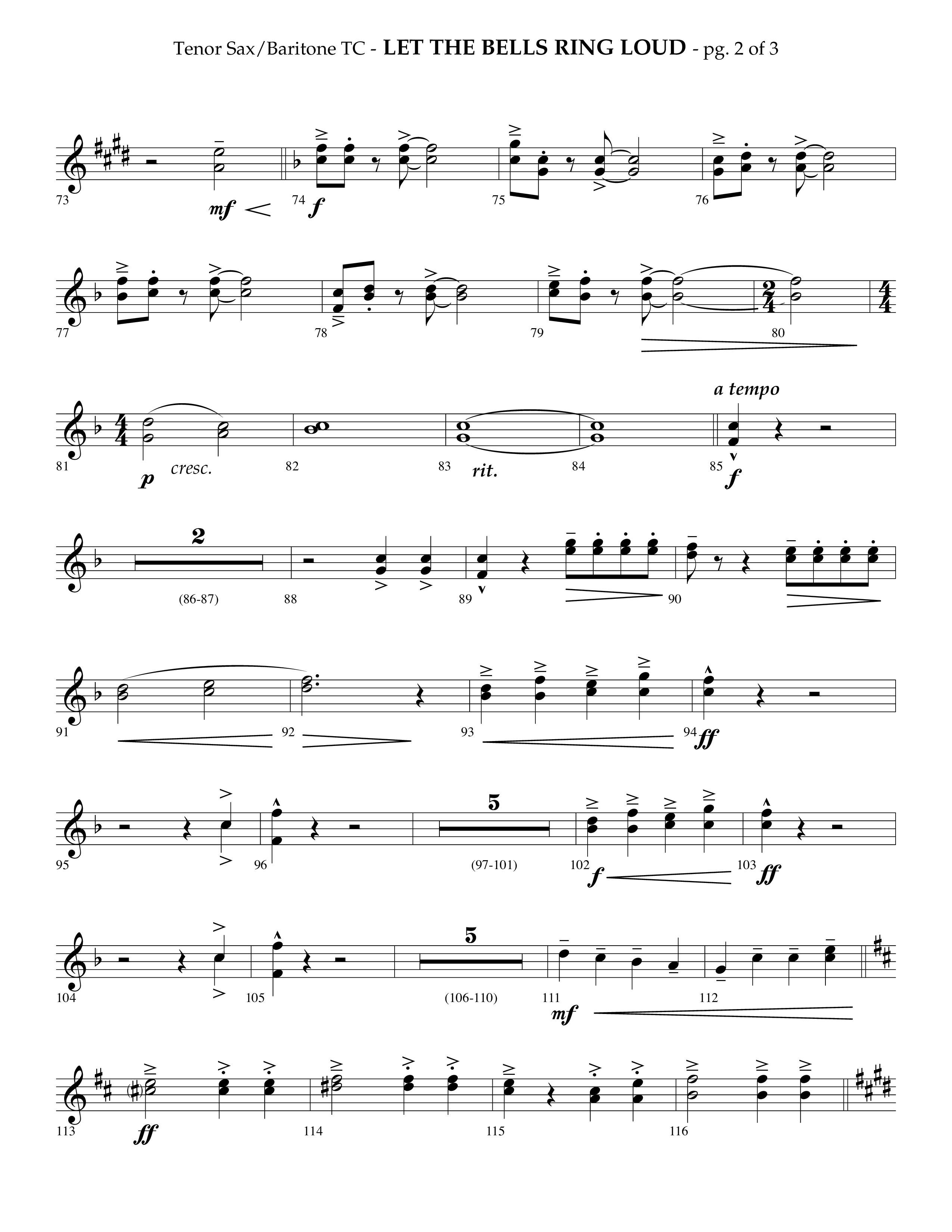 Let The Bells Ring Loud (Choral Anthem SATB) Tenor Sax/Baritone T.C. (Lifeway Choral / Arr. Phillip Keveren)