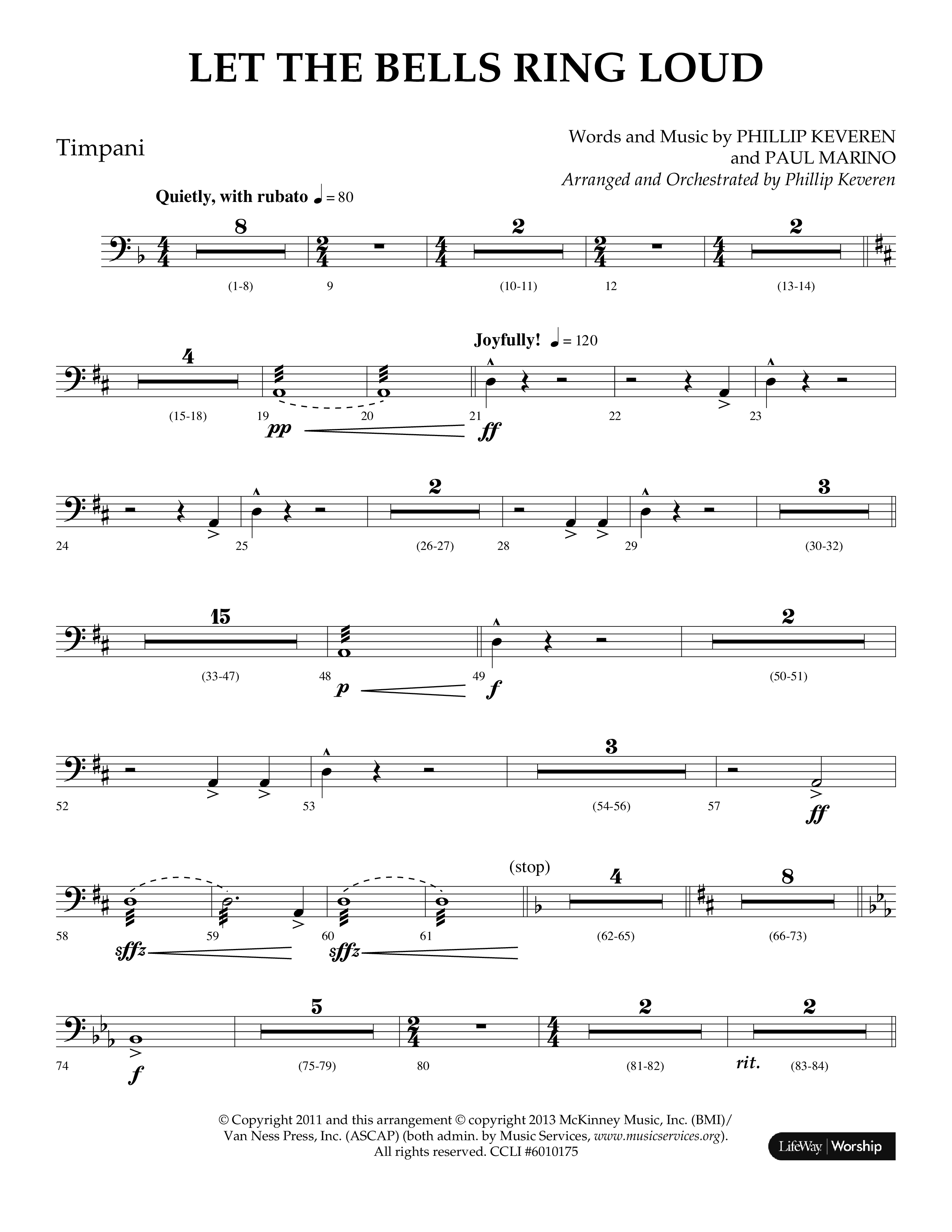 Let The Bells Ring Loud (Choral Anthem SATB) Timpani (Lifeway Choral / Arr. Phillip Keveren)