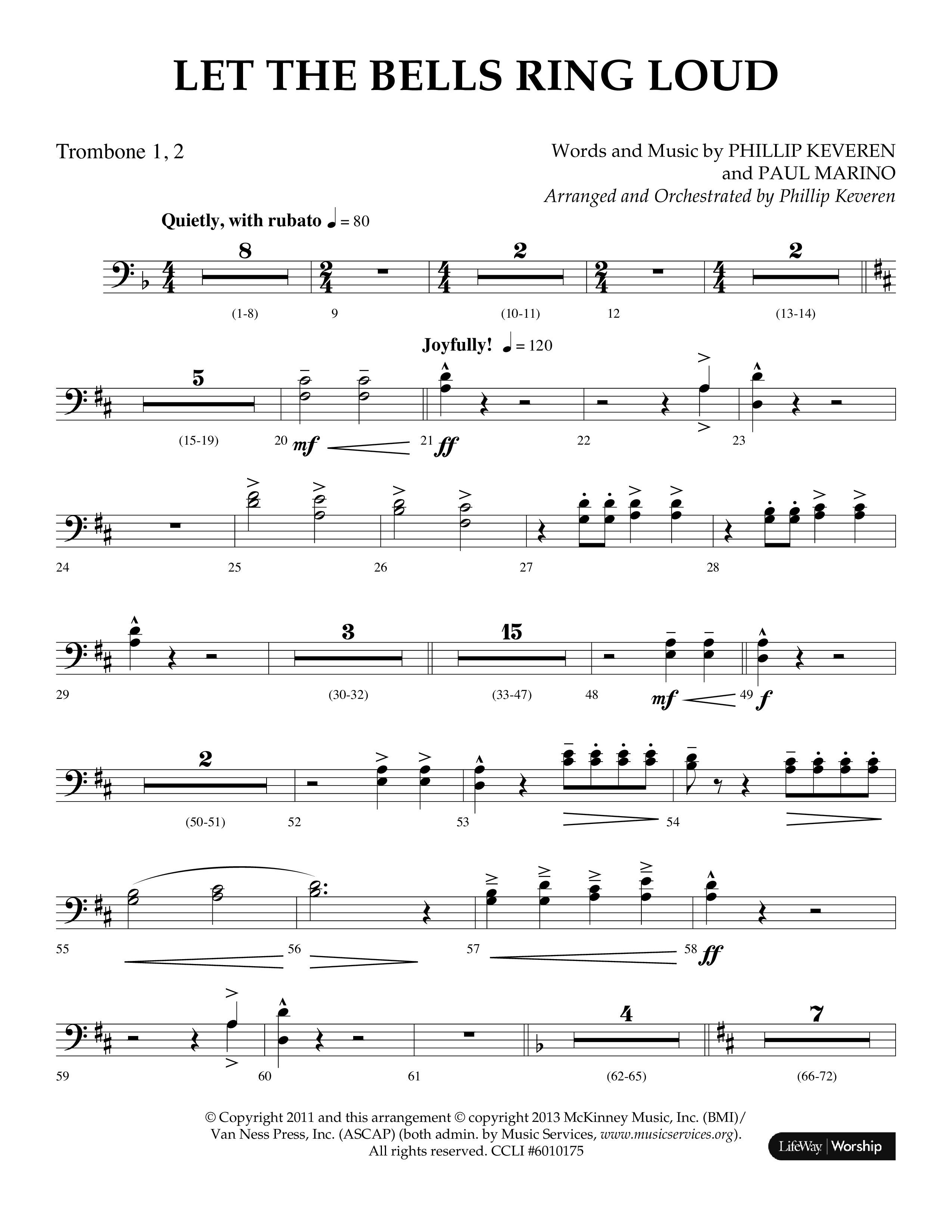 Let The Bells Ring Loud (Choral Anthem SATB) Trombone 1/2 (Lifeway Choral / Arr. Phillip Keveren)