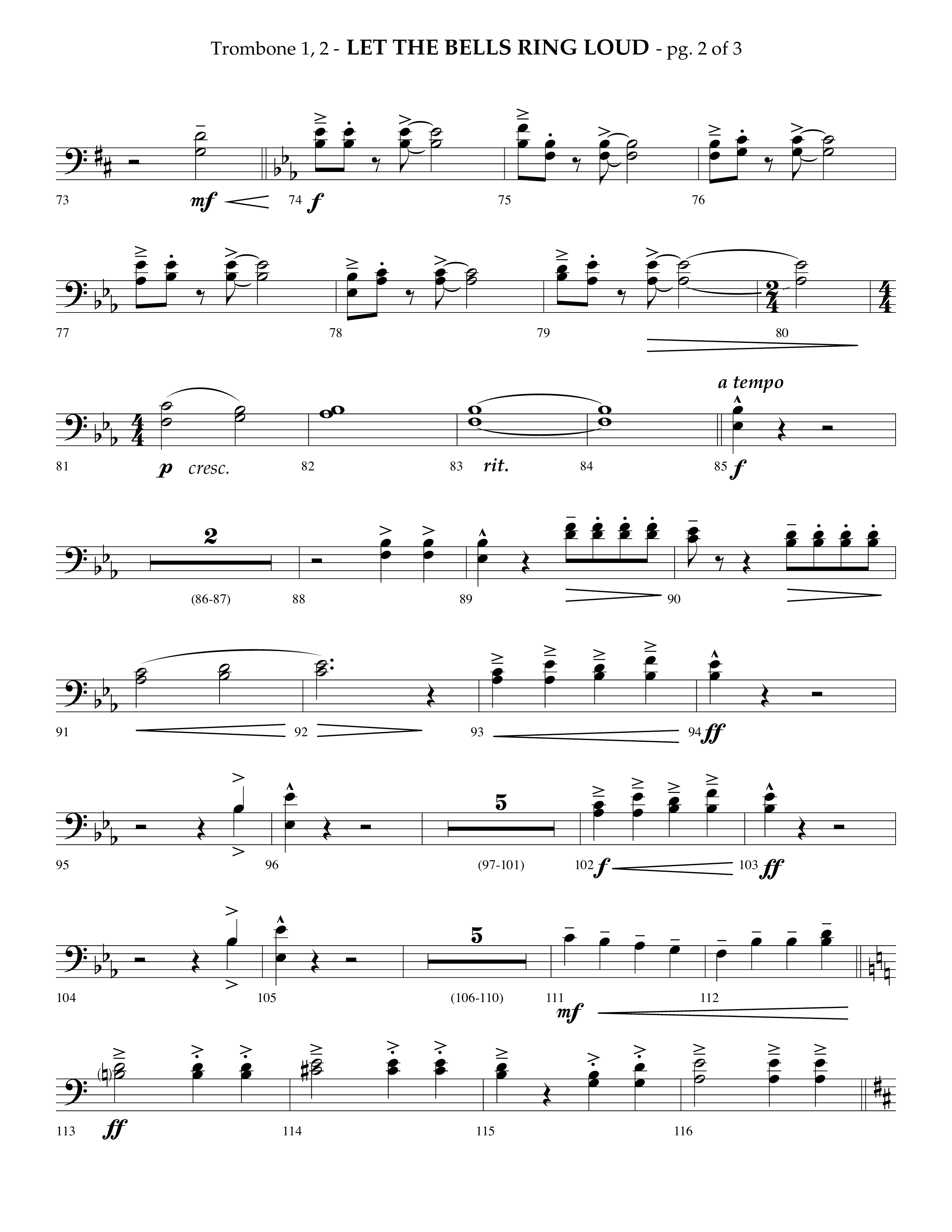 Let The Bells Ring Loud (Choral Anthem SATB) Trombone 1/2 (Lifeway Choral / Arr. Phillip Keveren)