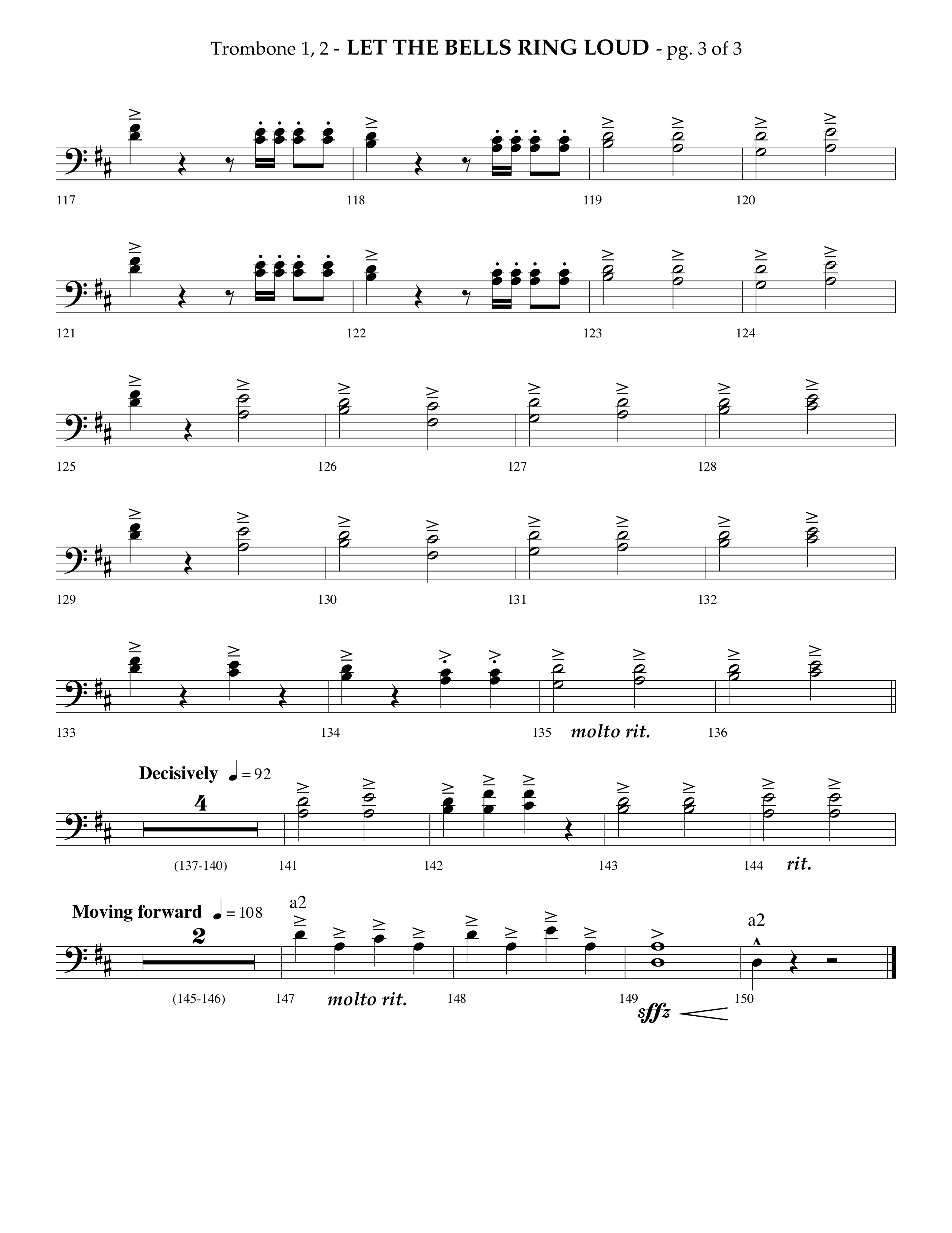 Let The Bells Ring Loud (Choral Anthem SATB) Trombone 1/2 (Lifeway Choral / Arr. Phillip Keveren)
