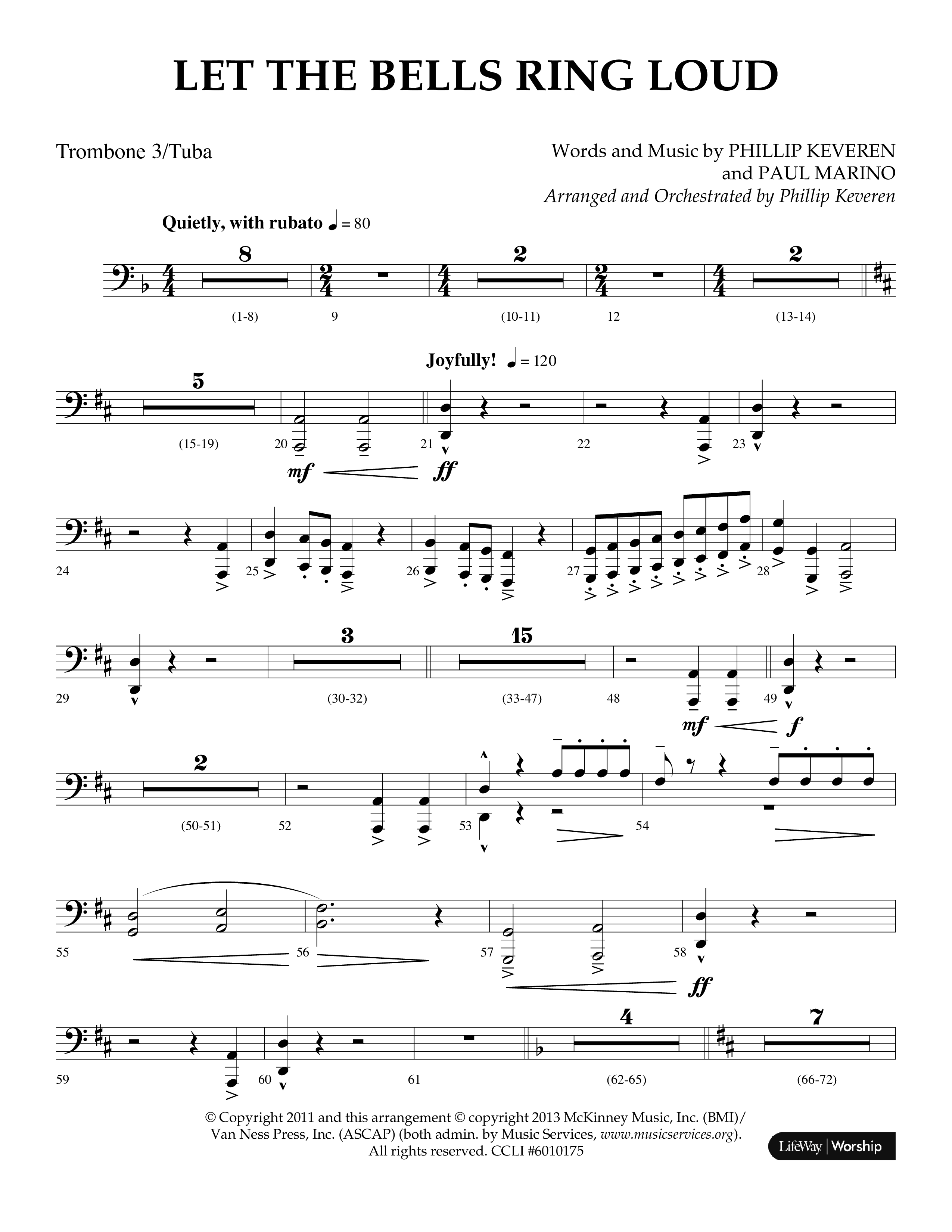 Let The Bells Ring Loud (Choral Anthem SATB) Trombone 3/Tuba (Lifeway Choral / Arr. Phillip Keveren)