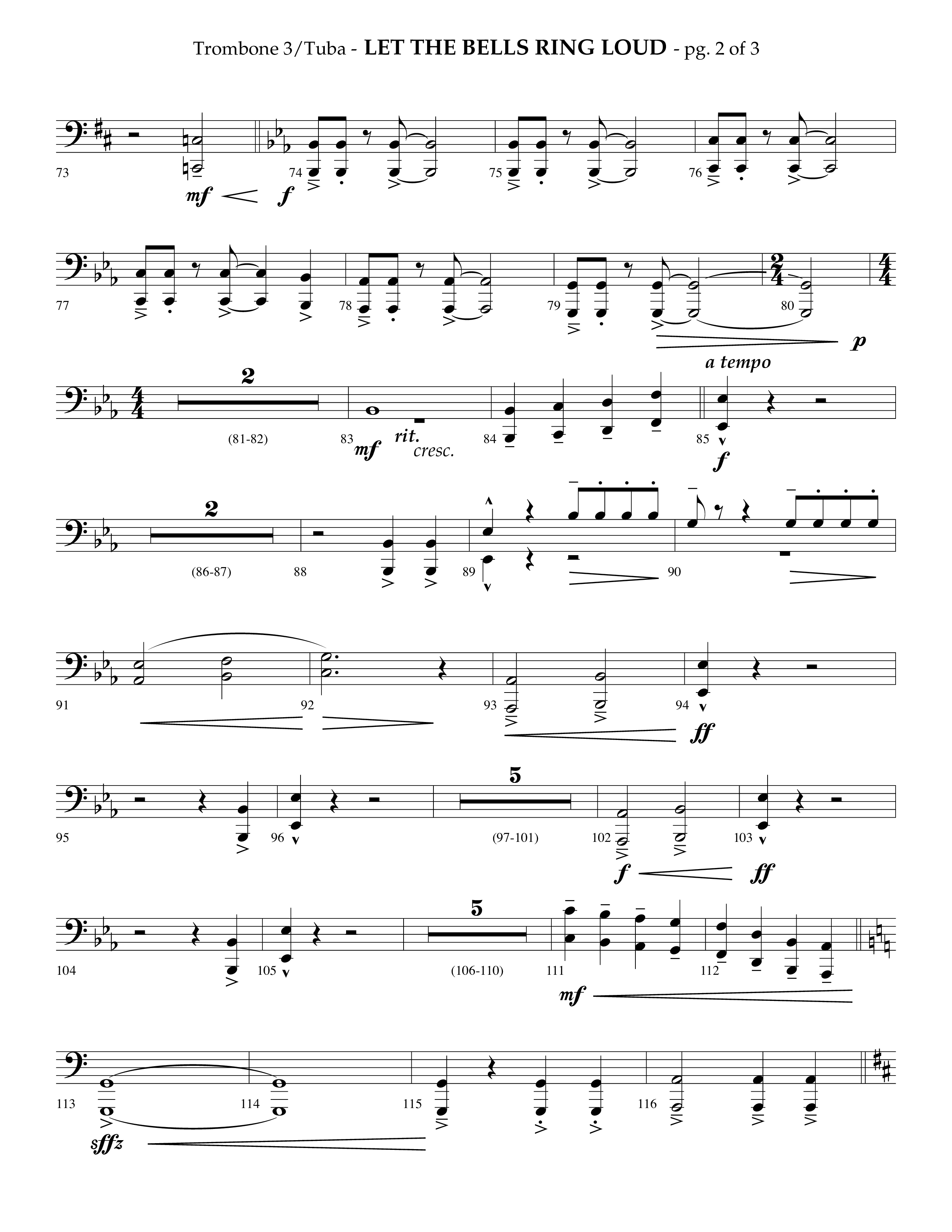 Let The Bells Ring Loud (Choral Anthem SATB) Trombone 3/Tuba (Lifeway Choral / Arr. Phillip Keveren)