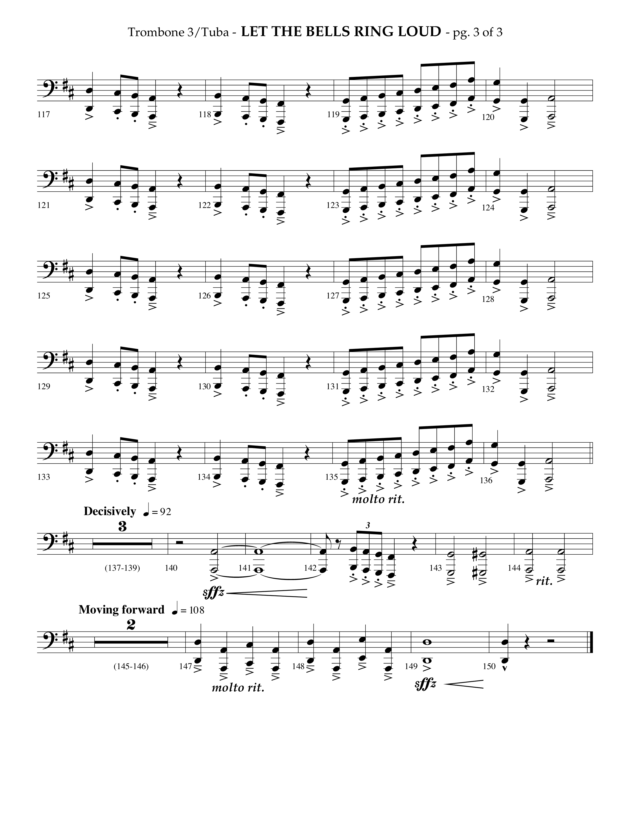 Let The Bells Ring Loud (Choral Anthem SATB) Trombone 3/Tuba (Lifeway Choral / Arr. Phillip Keveren)