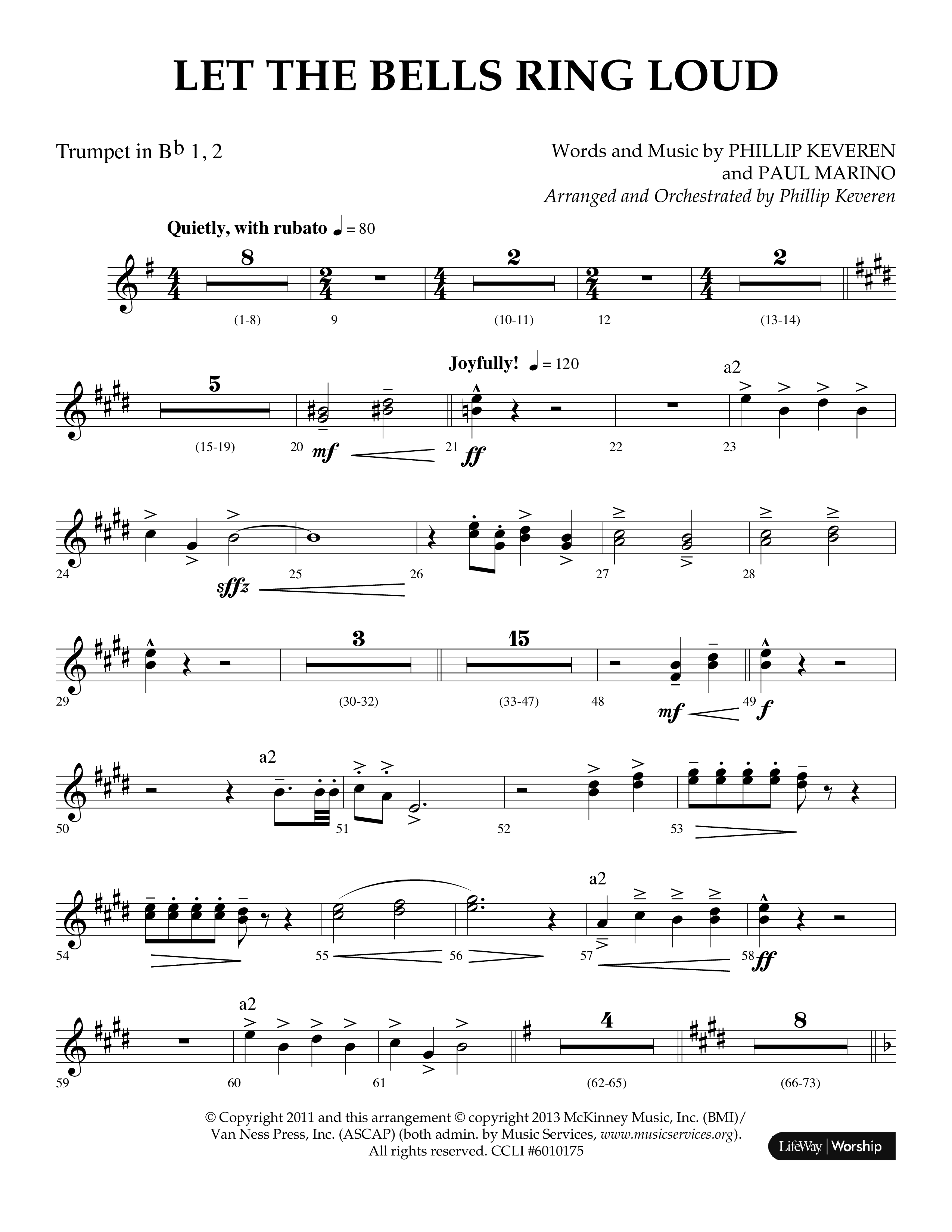 Let The Bells Ring Loud (Choral Anthem SATB) Trumpet 1,2 (Lifeway Choral / Arr. Phillip Keveren)