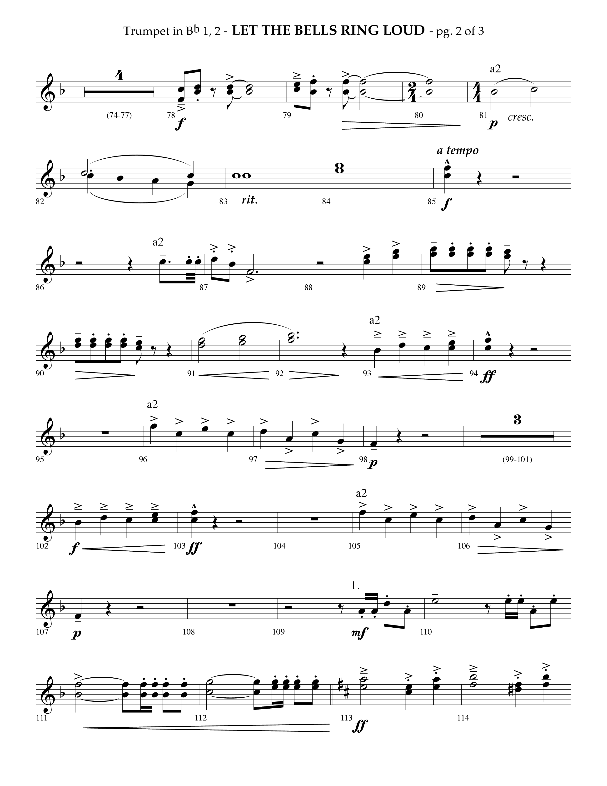 Let The Bells Ring Loud (Choral Anthem SATB) Trumpet 1,2 (Lifeway Choral / Arr. Phillip Keveren)