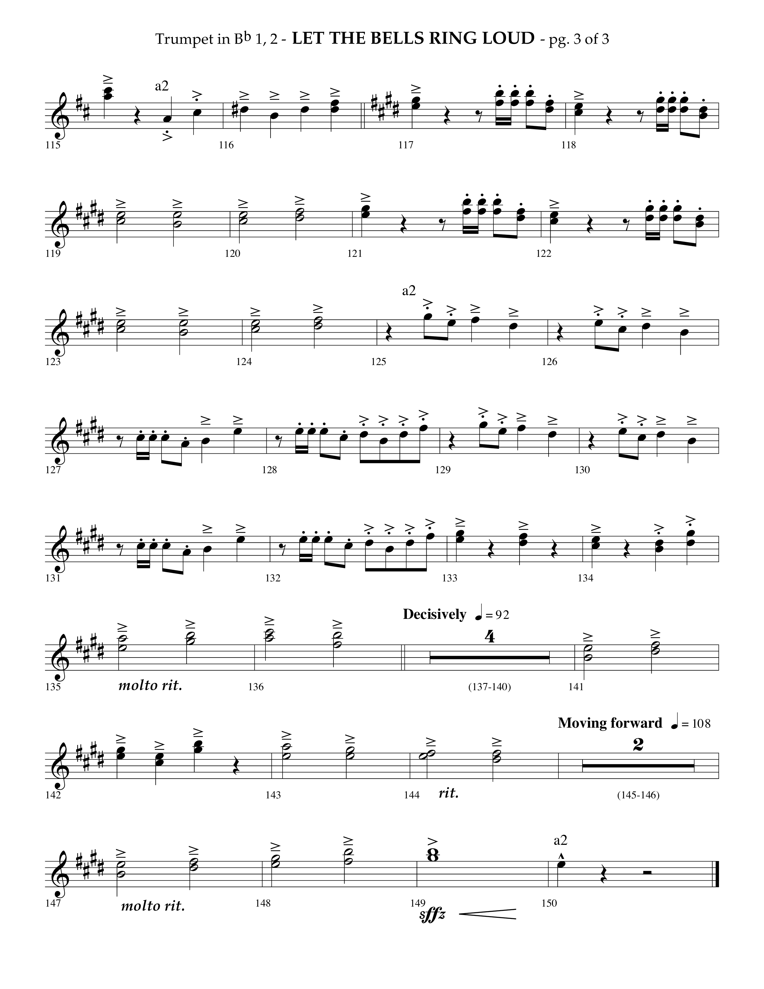 Let The Bells Ring Loud (Choral Anthem SATB) Trumpet 1,2 (Lifeway Choral / Arr. Phillip Keveren)