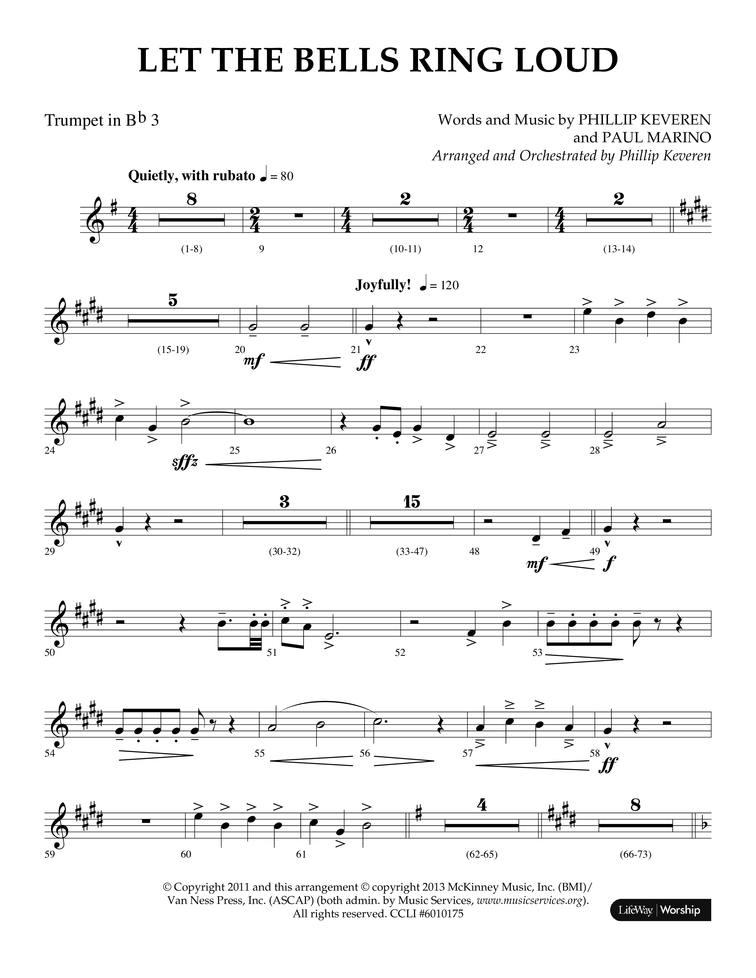 Let The Bells Ring Loud (Choral Anthem SATB) Trumpet 3 (Lifeway Choral / Arr. Phillip Keveren)