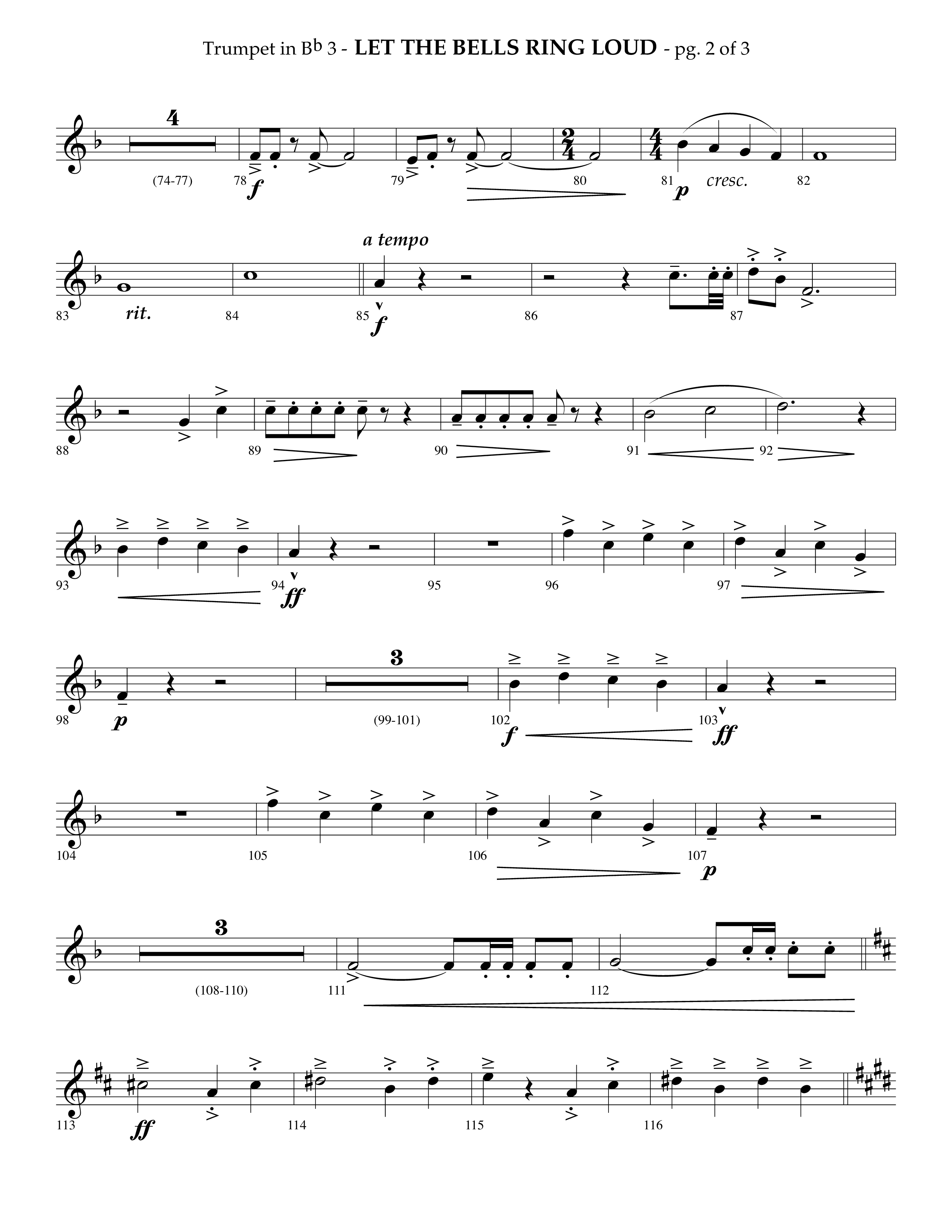 Let The Bells Ring Loud (Choral Anthem SATB) Trumpet 3 (Lifeway Choral / Arr. Phillip Keveren)