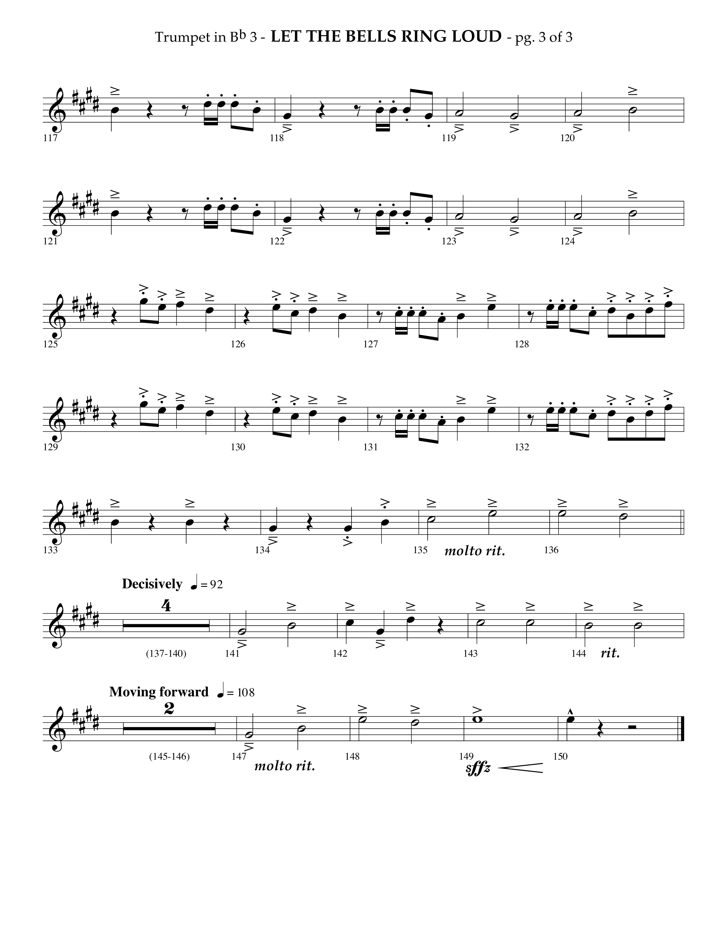Let The Bells Ring Loud (Choral Anthem SATB) Trumpet 3 (Lifeway Choral / Arr. Phillip Keveren)