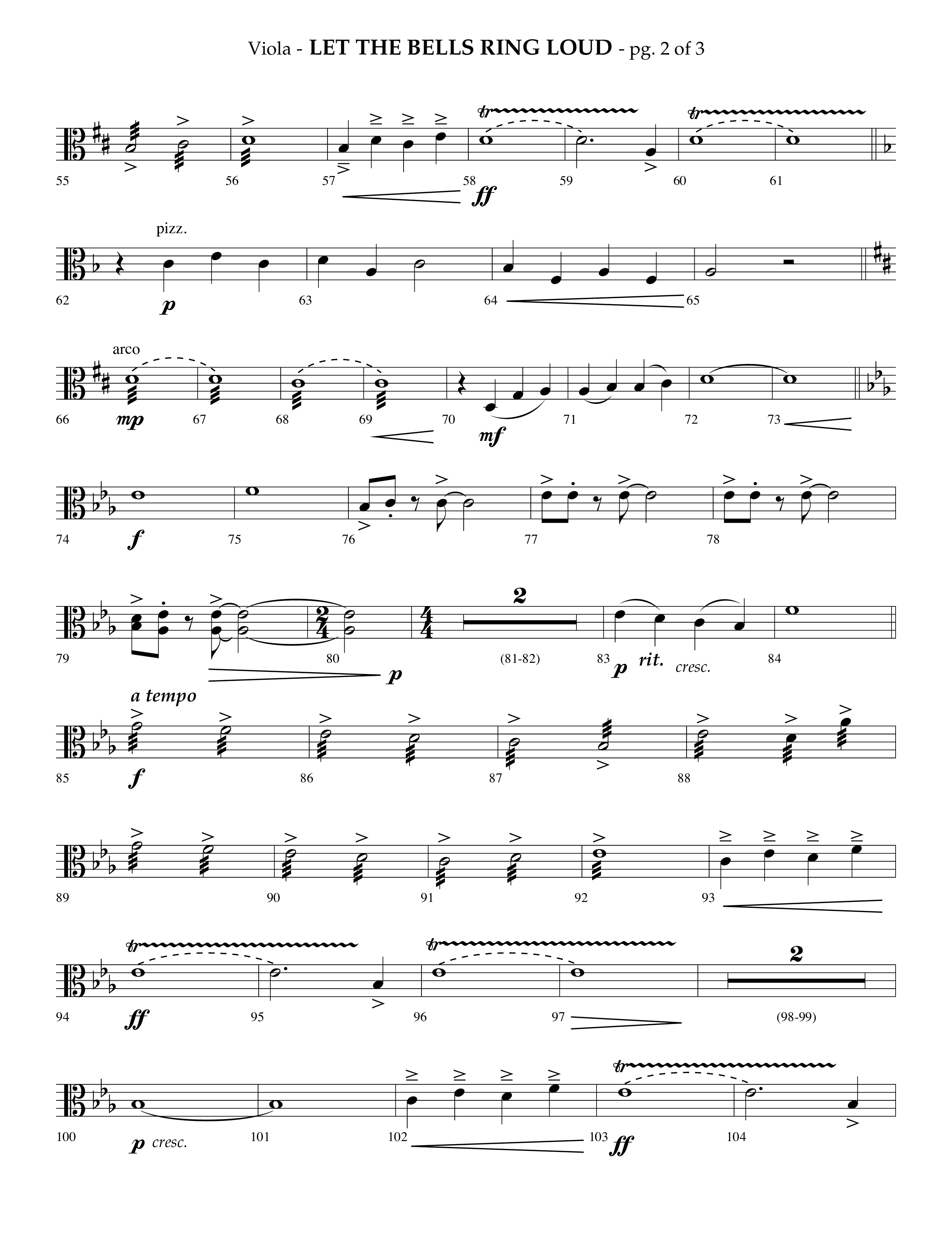 Let The Bells Ring Loud (Choral Anthem SATB) Viola (Lifeway Choral / Arr. Phillip Keveren)