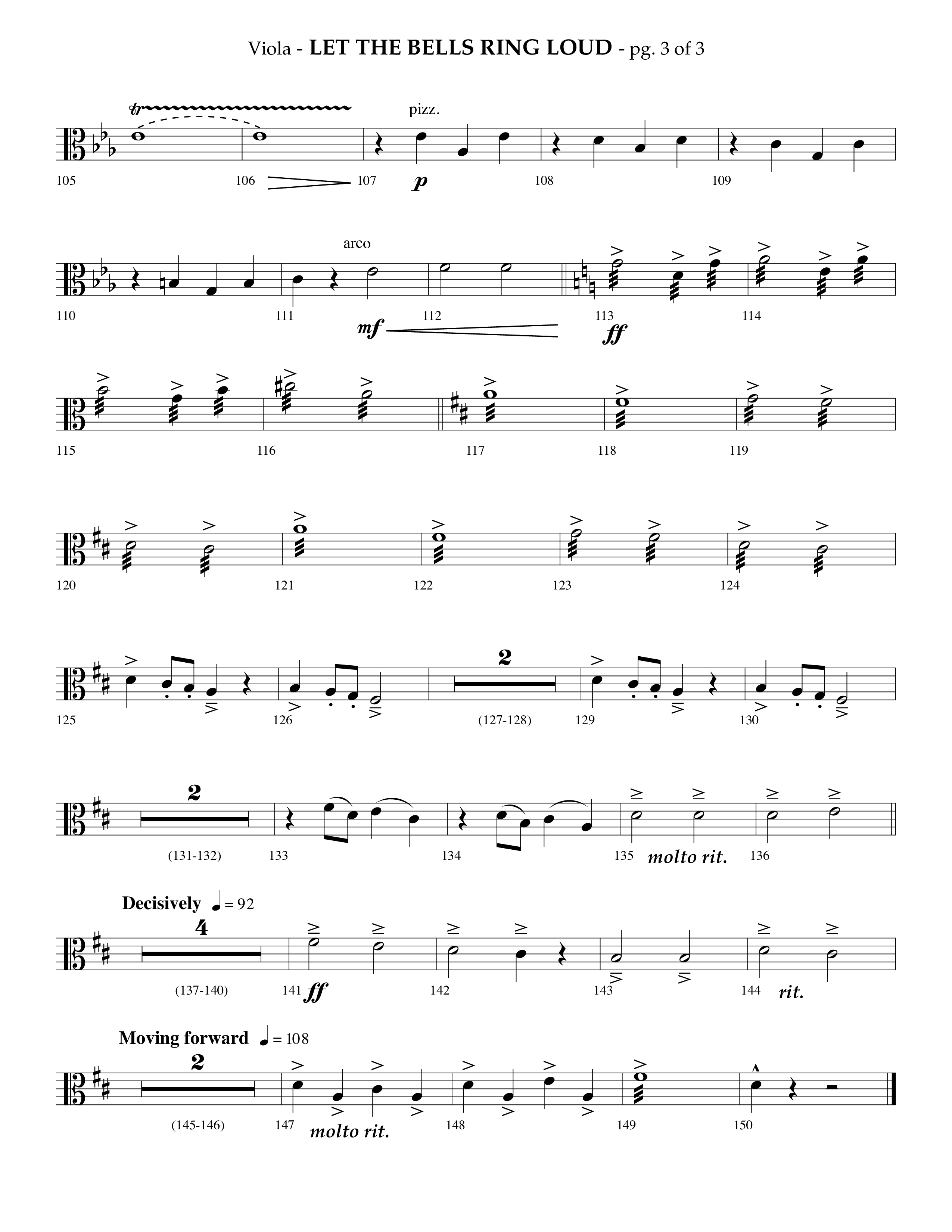 Let The Bells Ring Loud (Choral Anthem SATB) Viola (Lifeway Choral / Arr. Phillip Keveren)