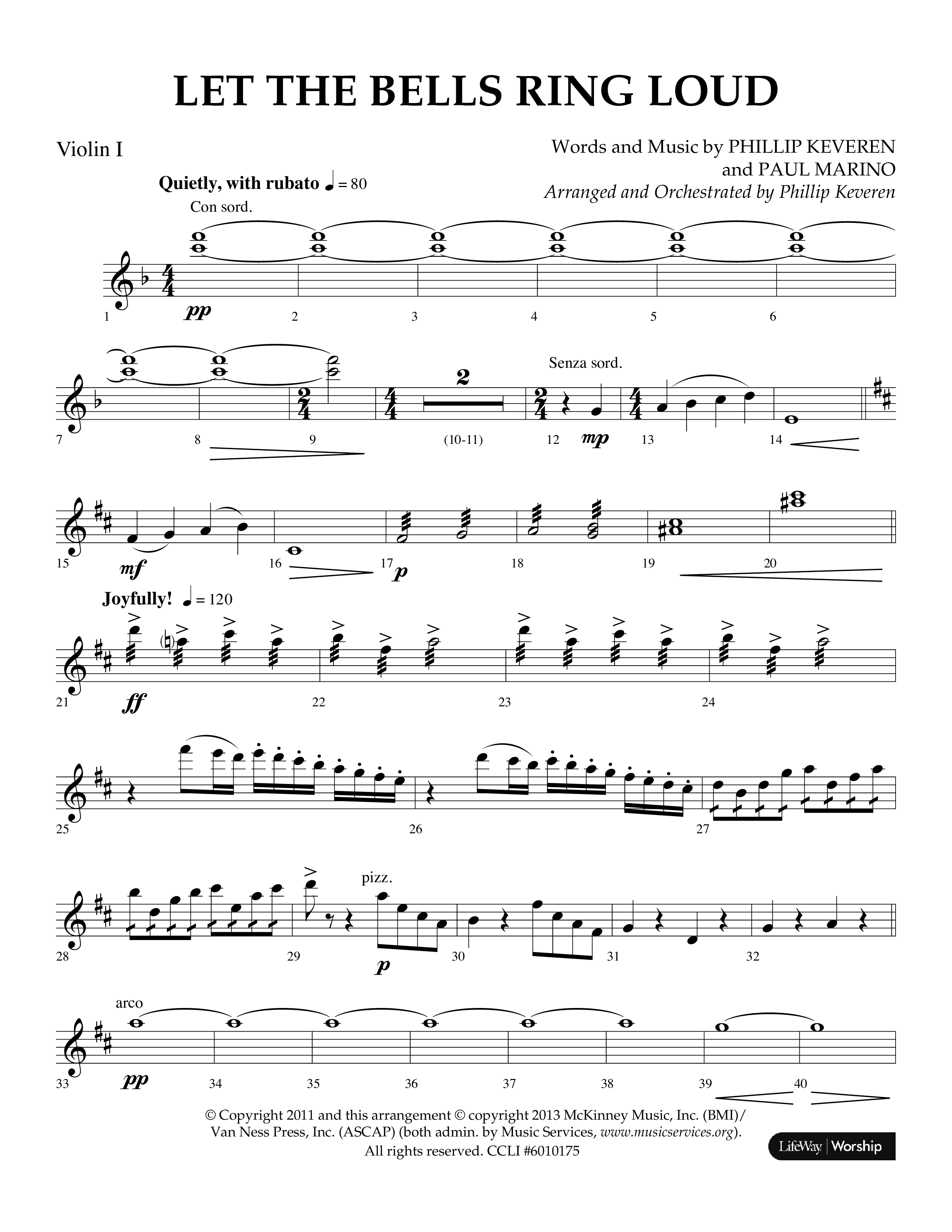 Let The Bells Ring Loud (Choral Anthem SATB) Violin 1 (Lifeway Choral / Arr. Phillip Keveren)