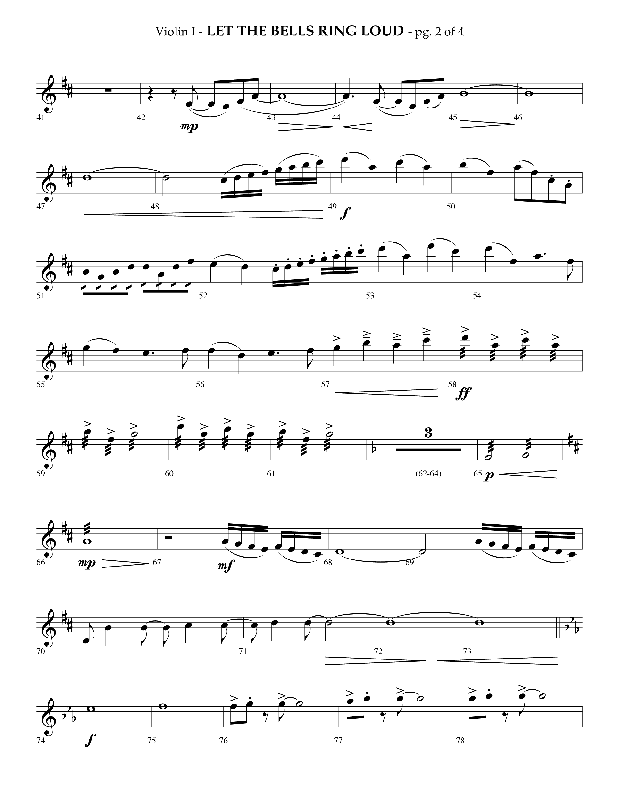 Let The Bells Ring Loud (Choral Anthem SATB) Violin 1 (Lifeway Choral / Arr. Phillip Keveren)