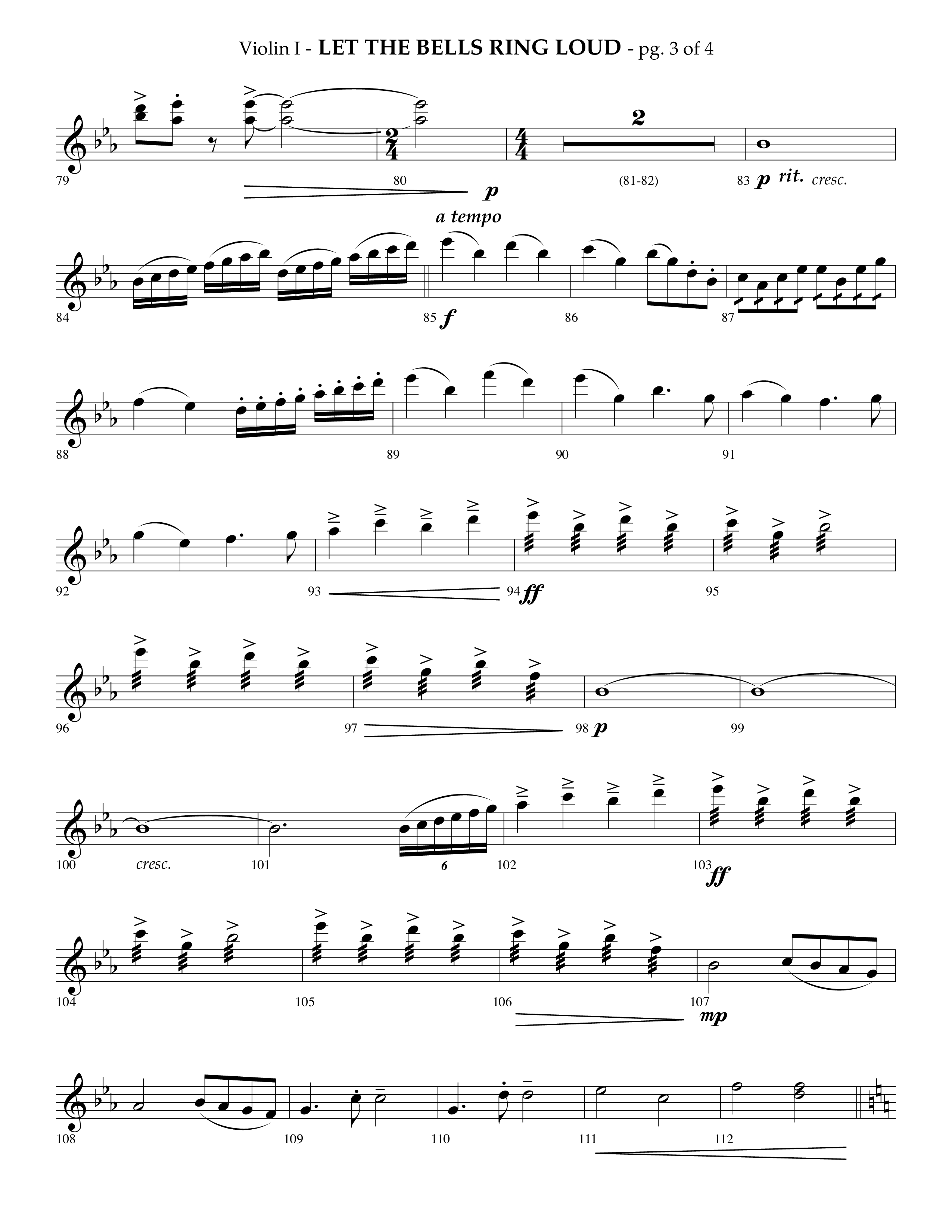 Let The Bells Ring Loud (Choral Anthem SATB) Violin 1 (Lifeway Choral / Arr. Phillip Keveren)