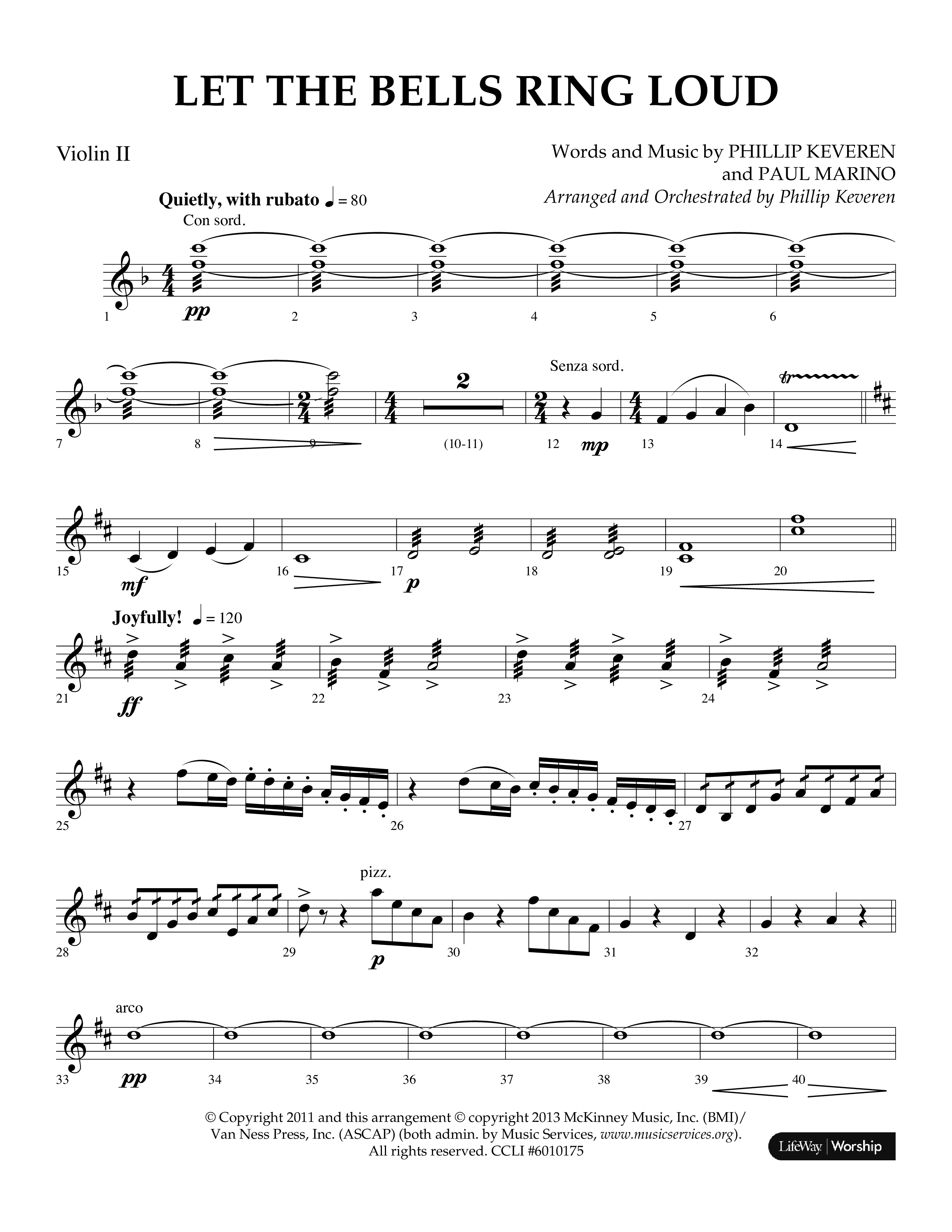 Let The Bells Ring Loud (Choral Anthem SATB) Violin 2 (Lifeway Choral / Arr. Phillip Keveren)