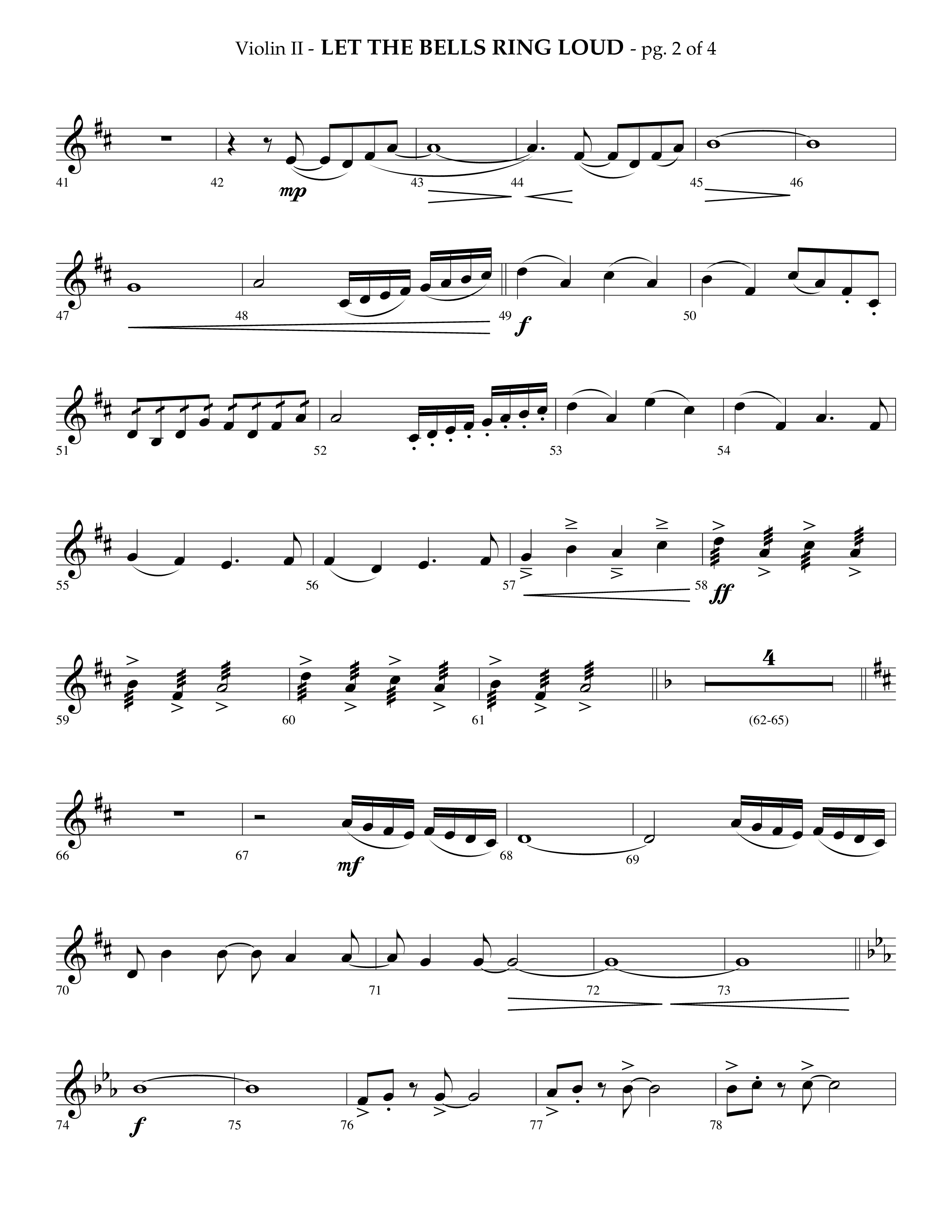 Let The Bells Ring Loud (Choral Anthem SATB) Violin 2 (Lifeway Choral / Arr. Phillip Keveren)
