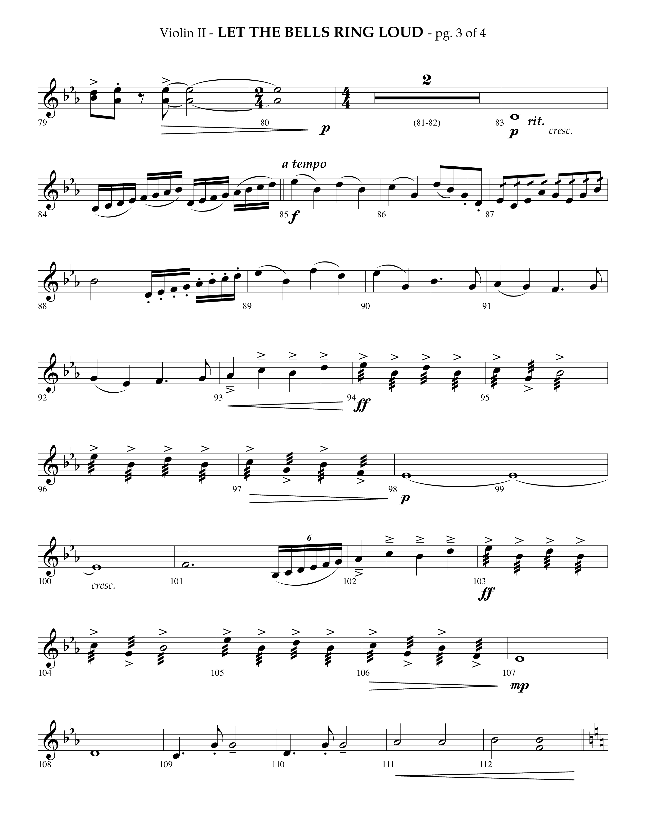 Let The Bells Ring Loud (Choral Anthem SATB) Violin 2 (Lifeway Choral / Arr. Phillip Keveren)