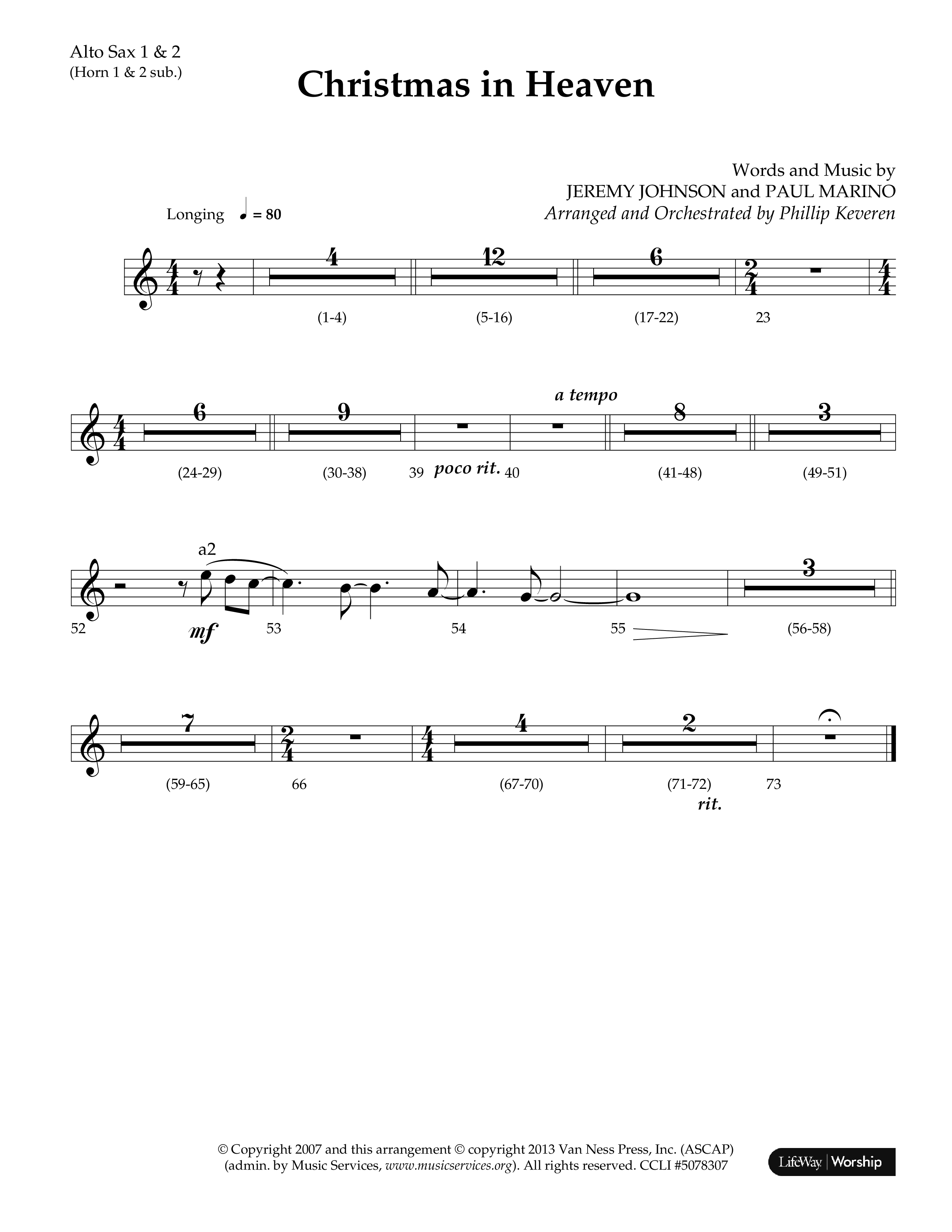 Christmas In Heaven (Choral Anthem SATB) Alto Sax 1/2 (Lifeway Choral / Arr. Phillip Keveren)