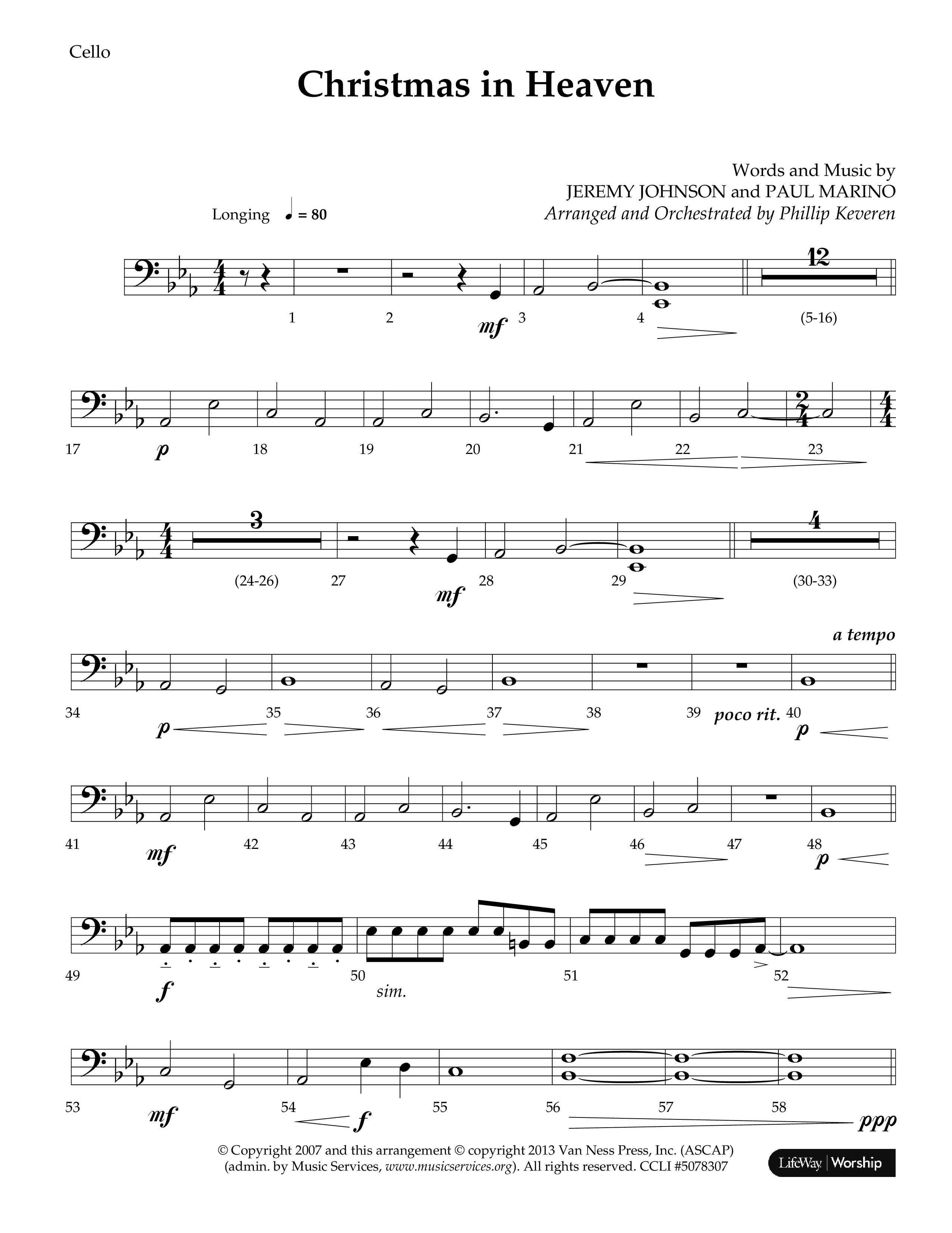 Christmas In Heaven (Choral Anthem SATB) Cello (Lifeway Choral / Arr. Phillip Keveren)