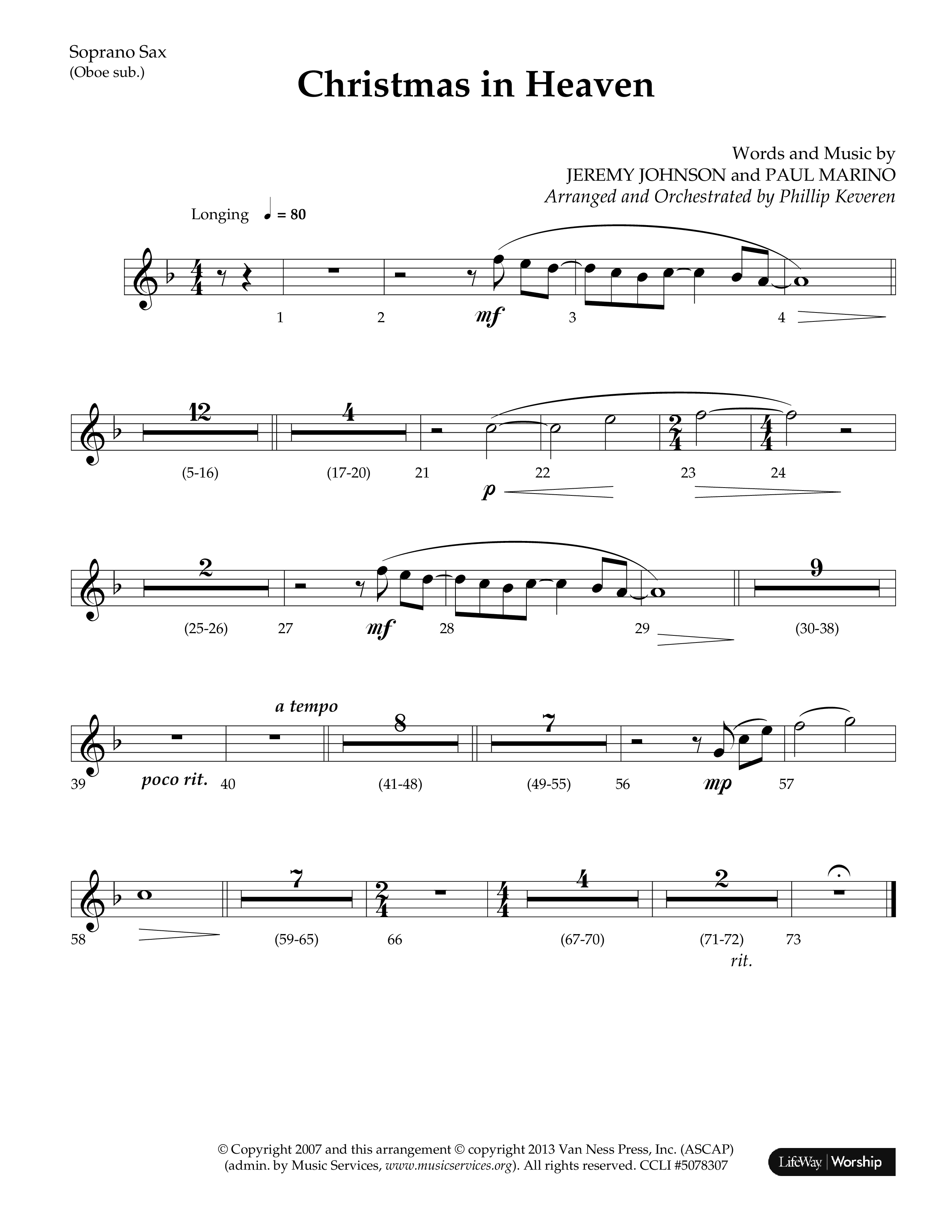 Christmas In Heaven (Choral Anthem SATB) Soprano Sax (Lifeway Choral / Arr. Phillip Keveren)