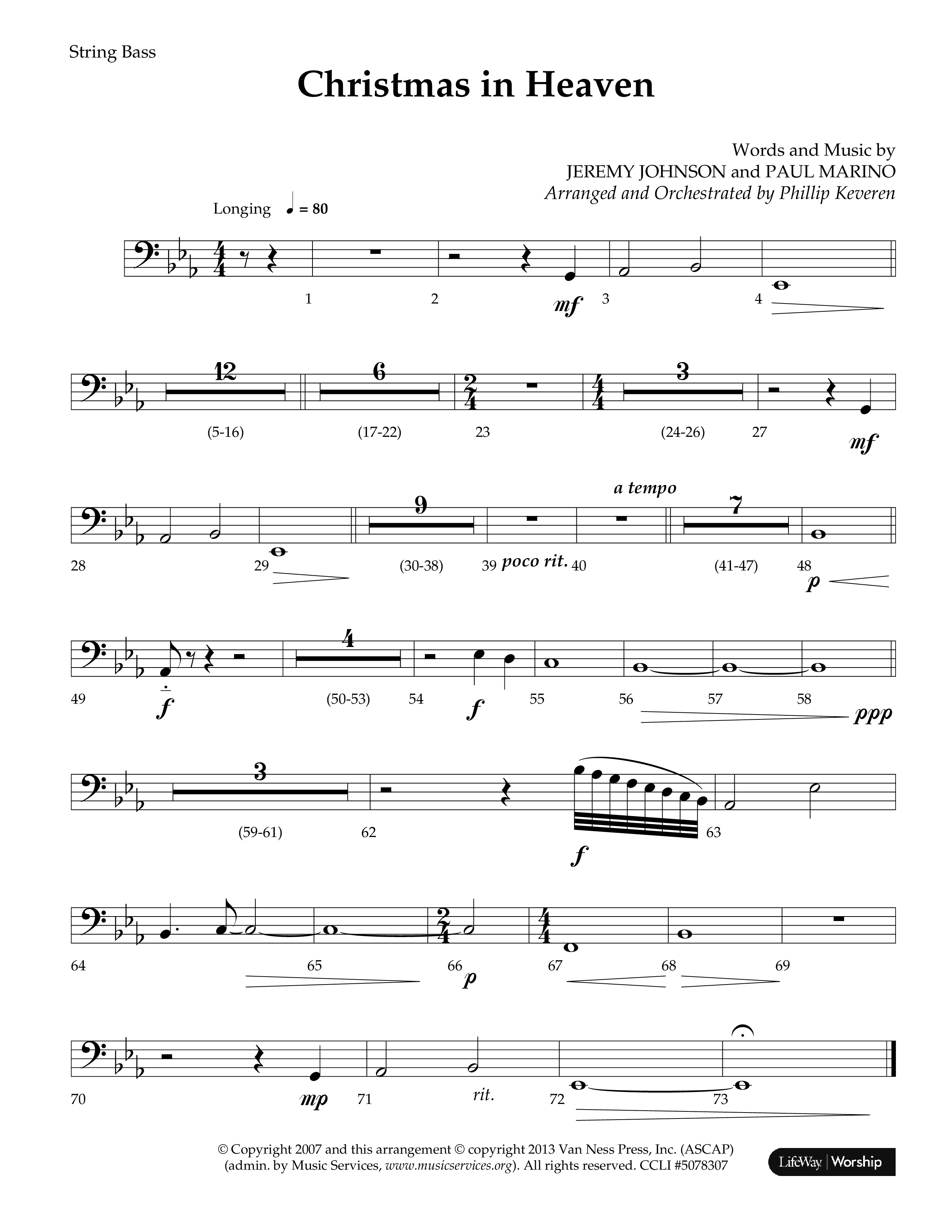 Christmas In Heaven (Choral Anthem SATB) String Bass (Lifeway Choral / Arr. Phillip Keveren)