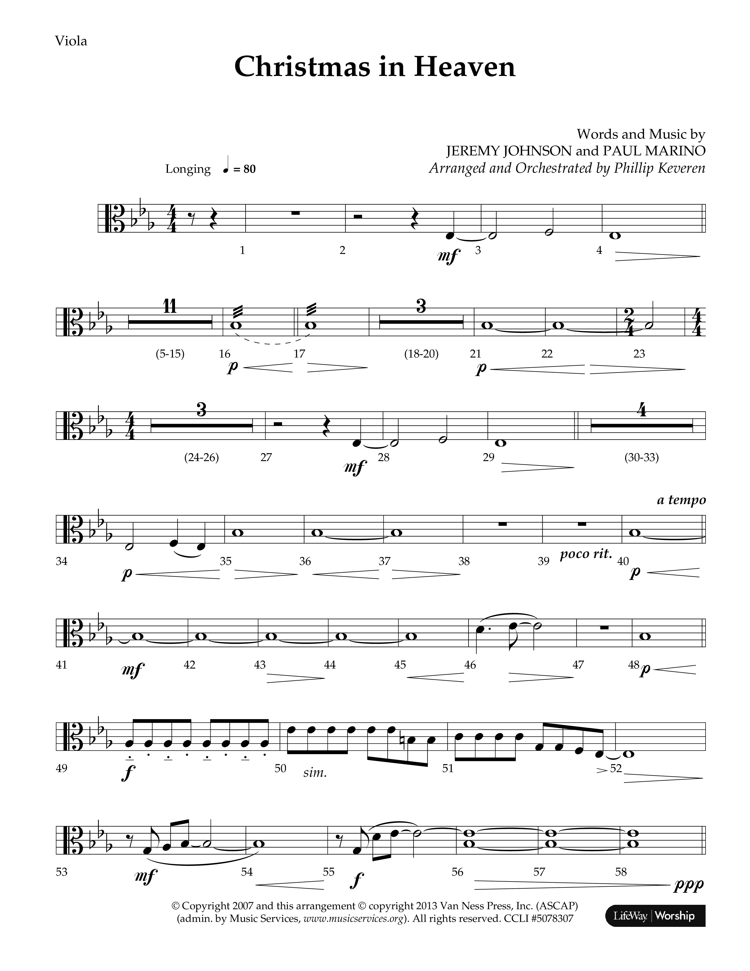 Christmas In Heaven (Choral Anthem SATB) Viola (Lifeway Choral / Arr. Phillip Keveren)