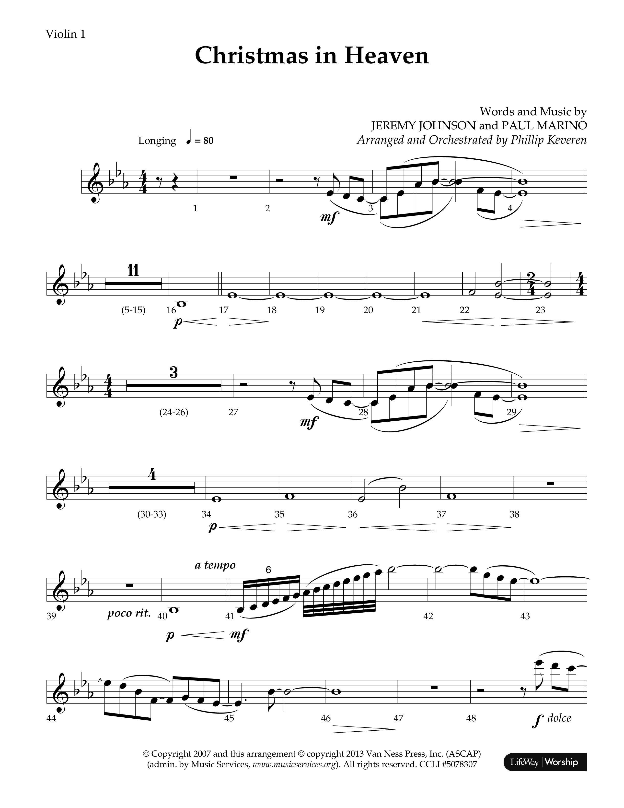 Christmas In Heaven (Choral Anthem SATB) Violin 1 (Lifeway Choral / Arr. Phillip Keveren)