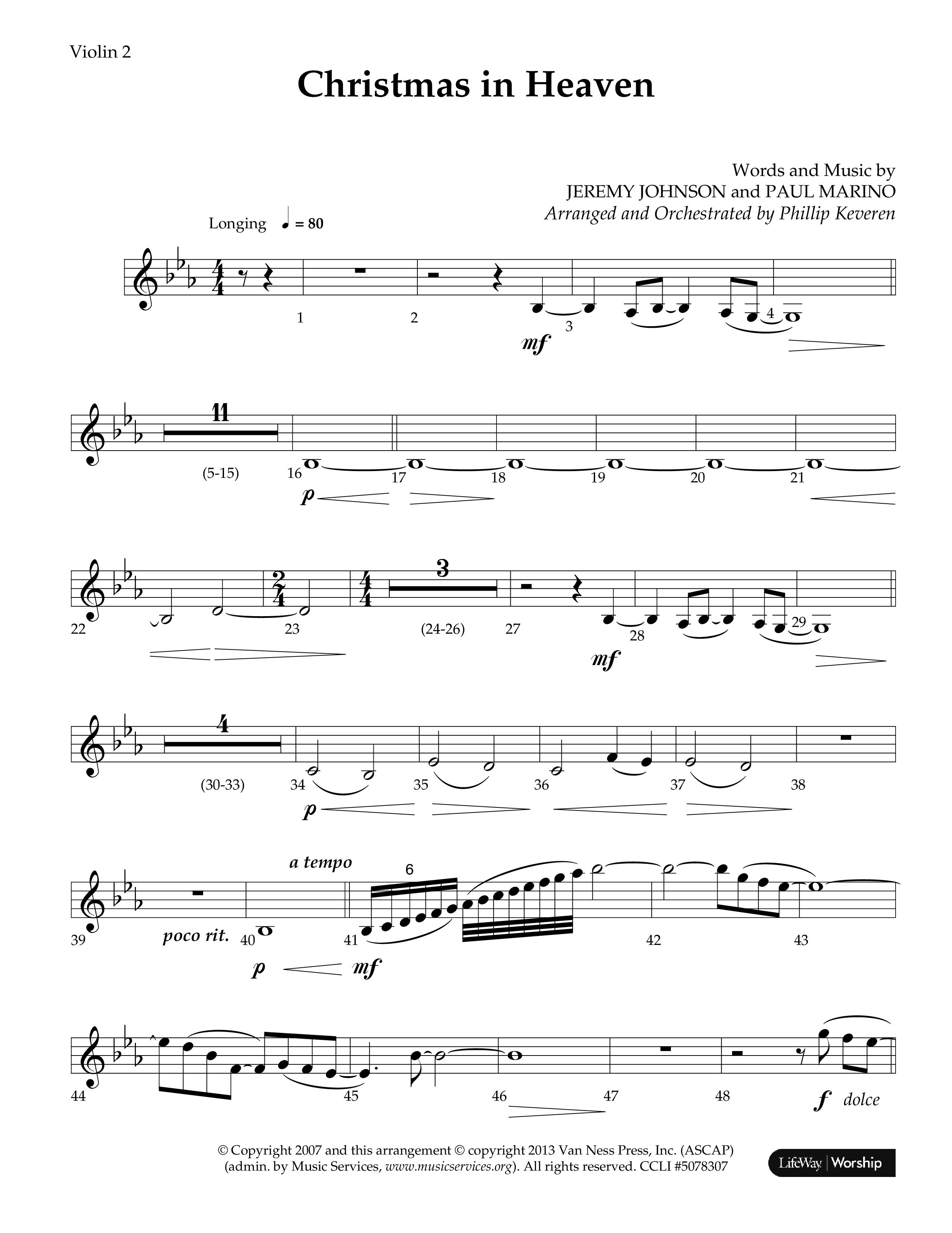 Christmas In Heaven (Choral Anthem SATB) Violin 2 (Lifeway Choral / Arr. Phillip Keveren)
