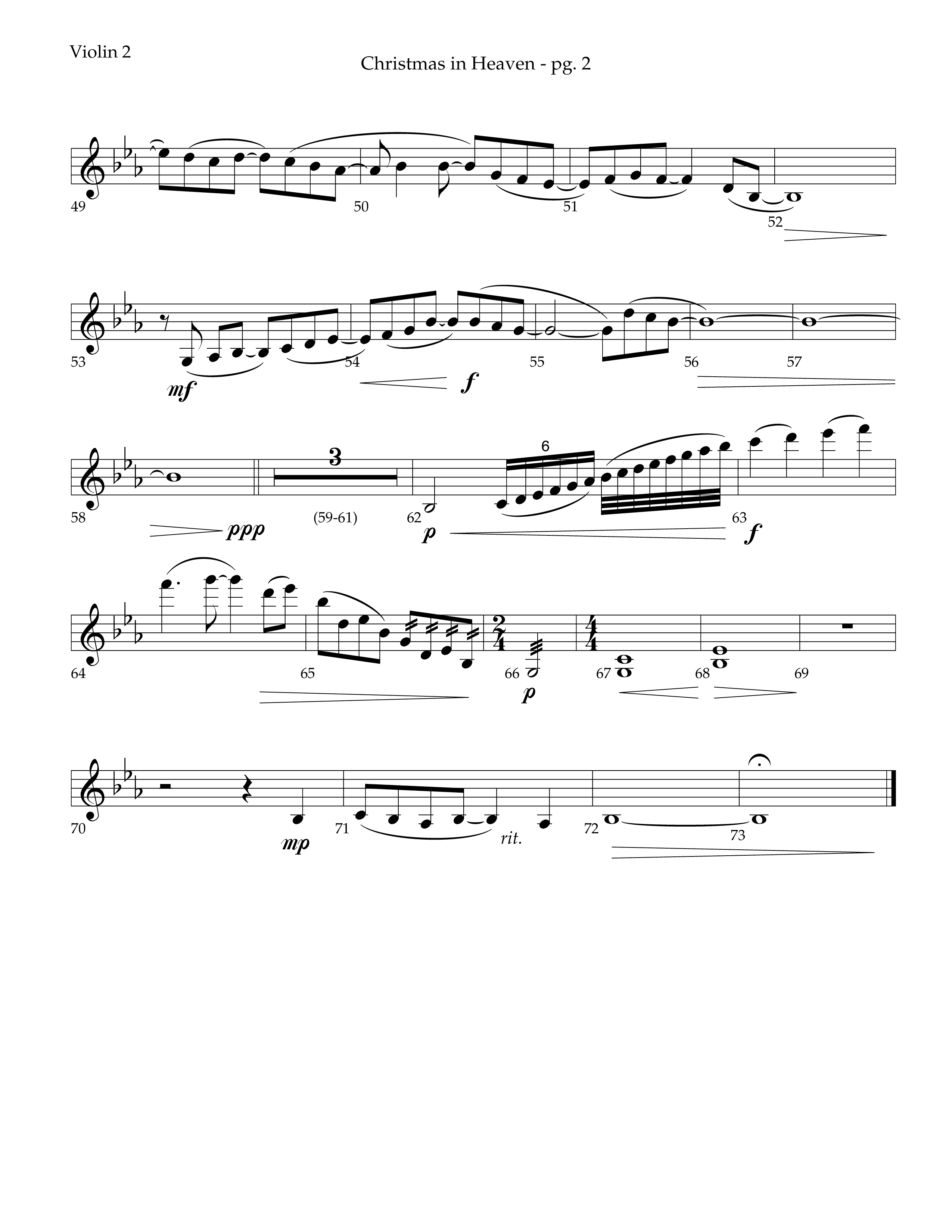 Christmas In Heaven (Choral Anthem SATB) Violin 2 (Lifeway Choral / Arr. Phillip Keveren)