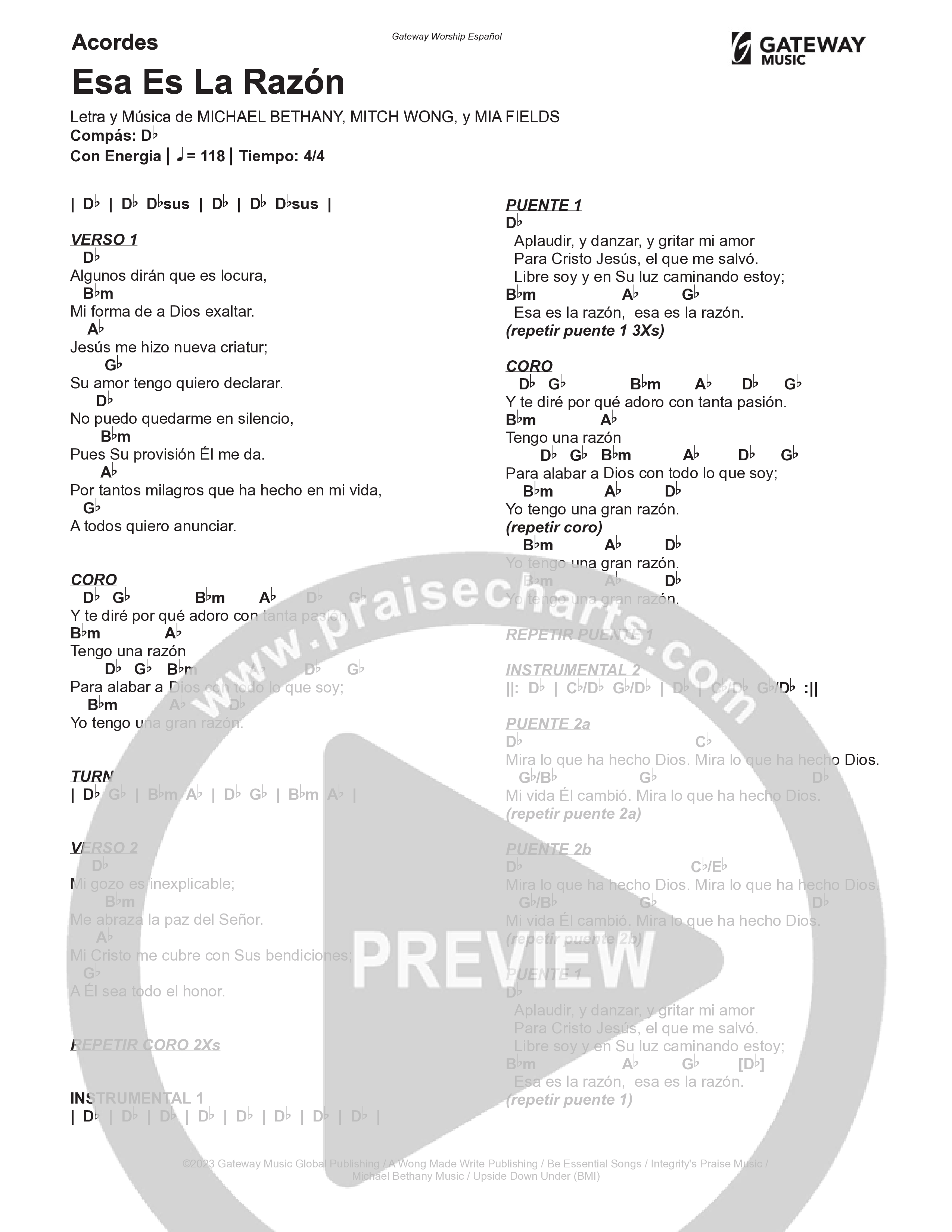 Esa Es La Razón Chord Chart (Gateway Worship Español / Christine D'Clario / Miel San Marcos)