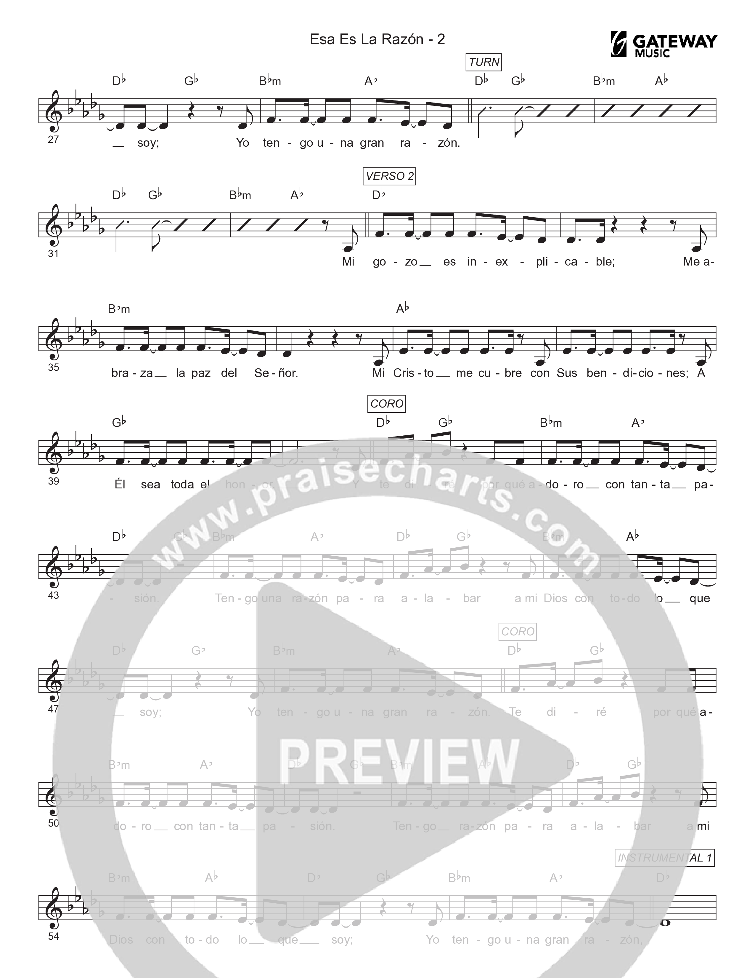 Esa Es La Razón Lead Sheet Melody (Gateway Worship Español / Christine D'Clario / Miel San Marcos)