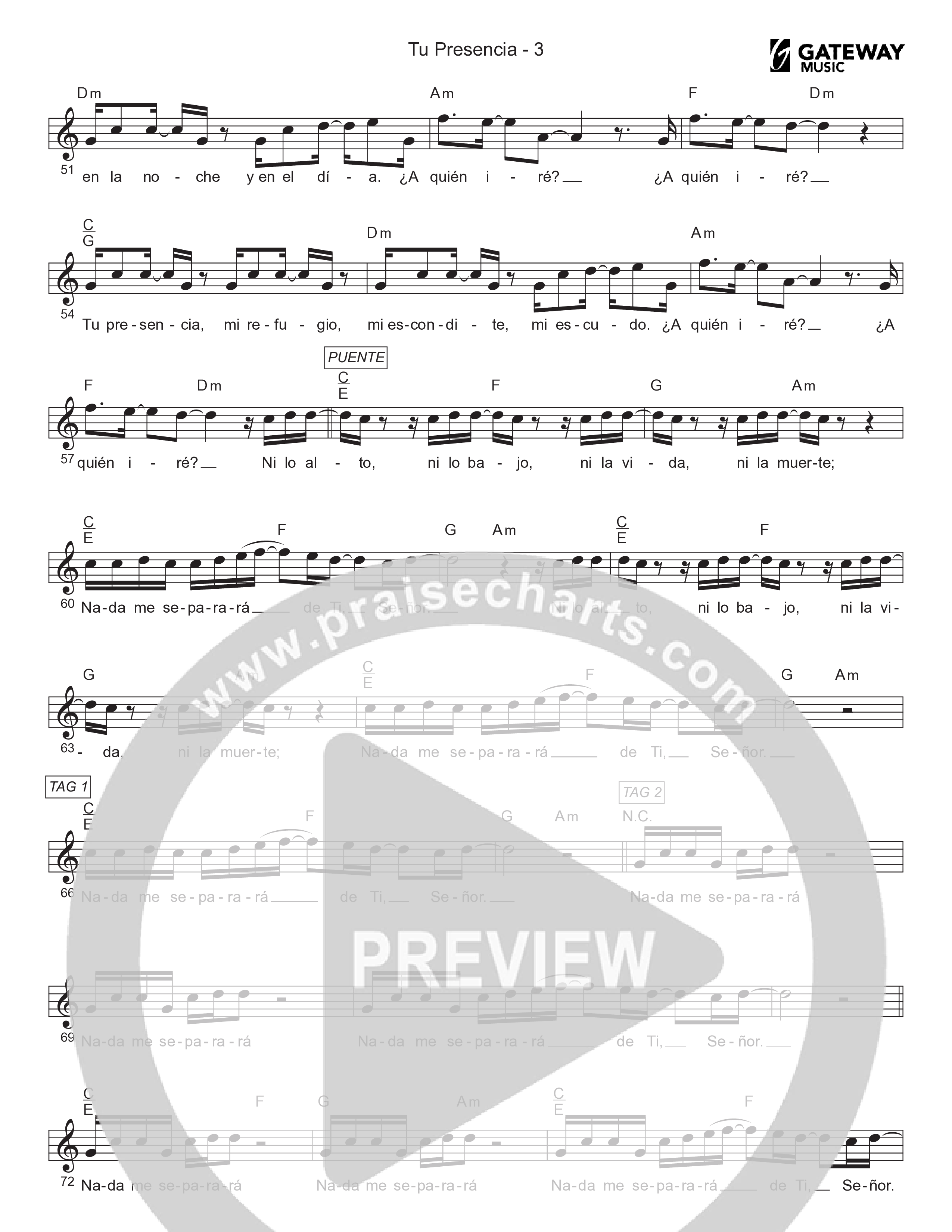 Tu Presencia Lead Sheet Melody (Gateway Worship Español / Josh Morales)