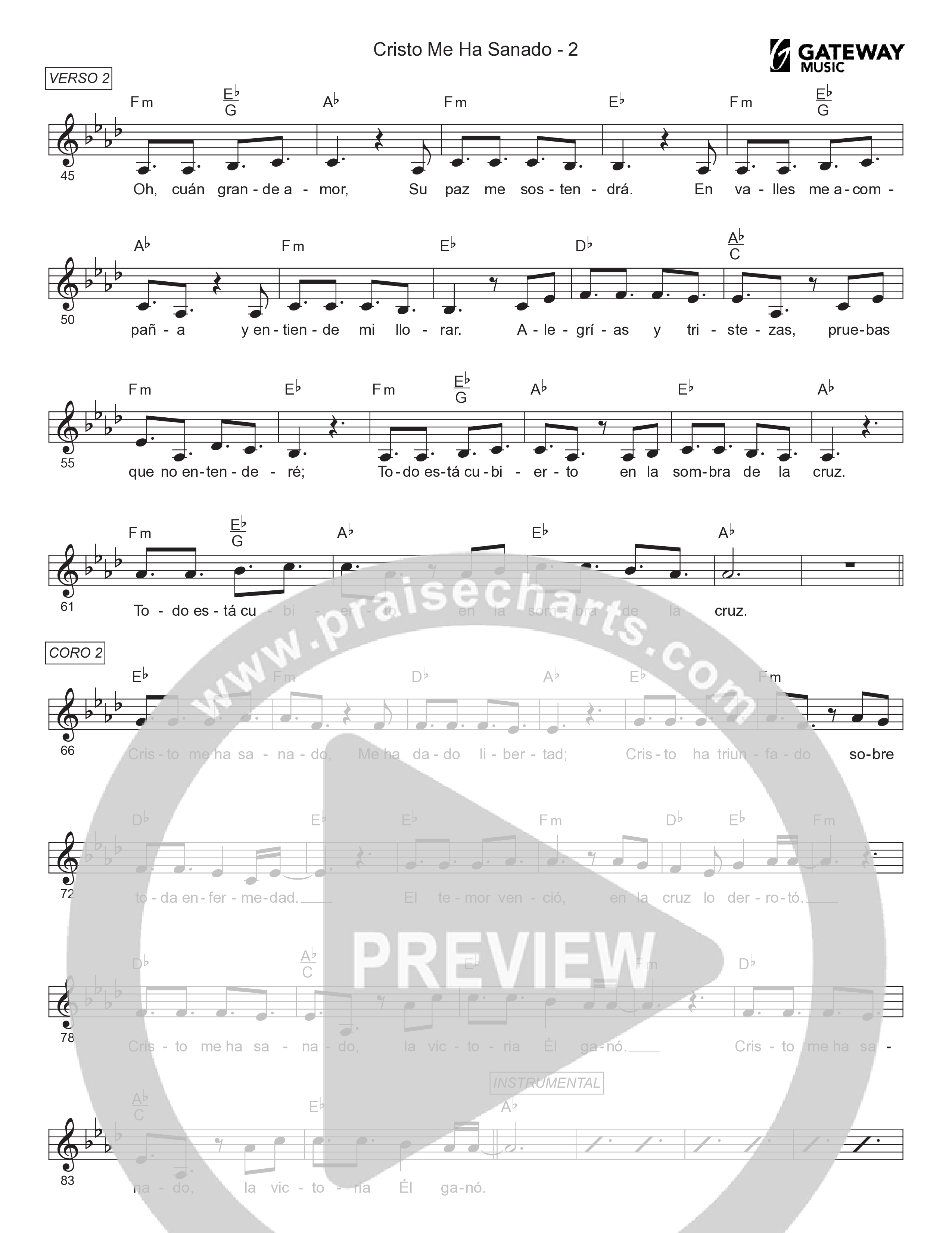 Cristo Me Ha Sanado Lead Sheet Melody (Gateway Worship Español / Becky Collazos)