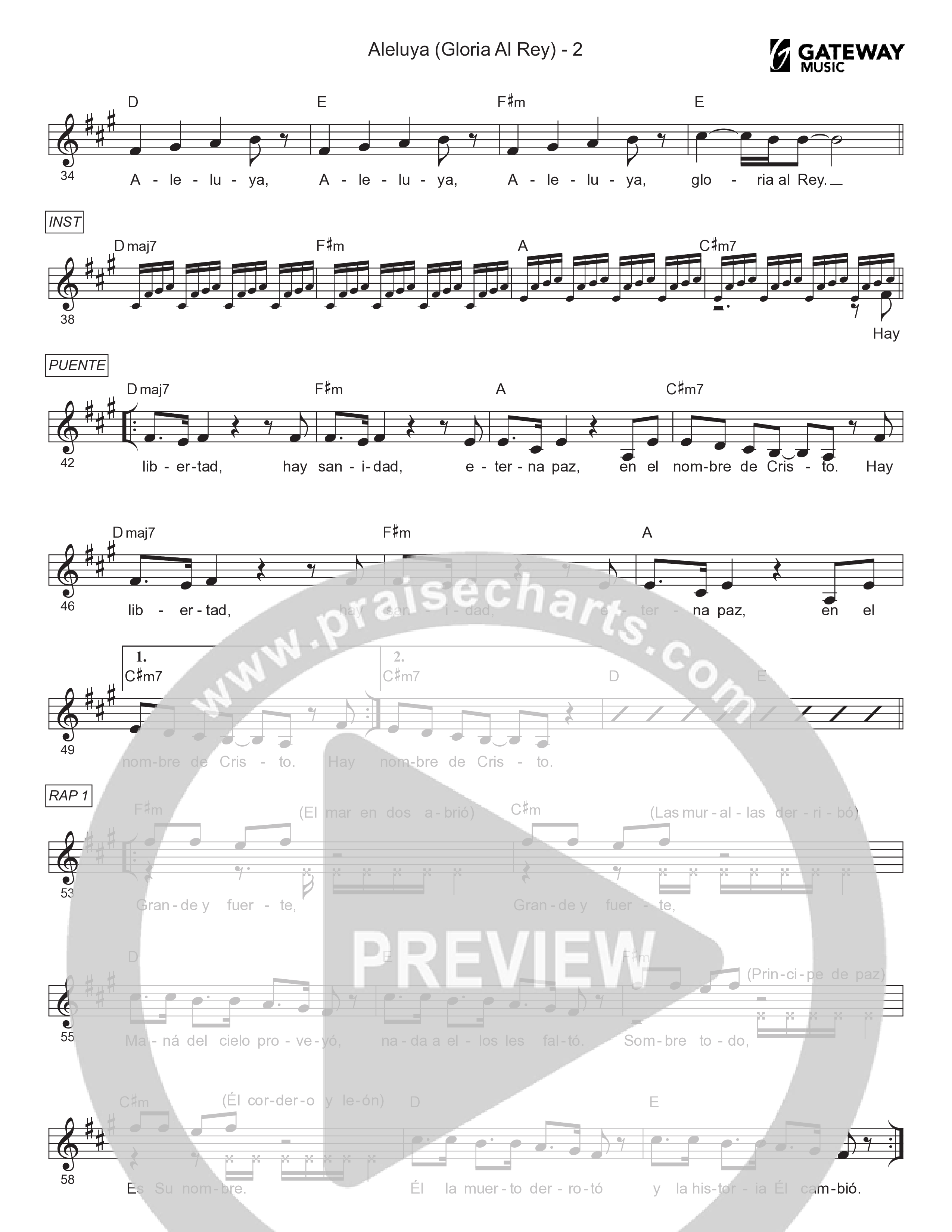 Aleluya (Gloria al Rey) Lead Sheet Melody (Gateway Worship Español / Christine D'Clario / Armando Sanchez / Travy Joe)