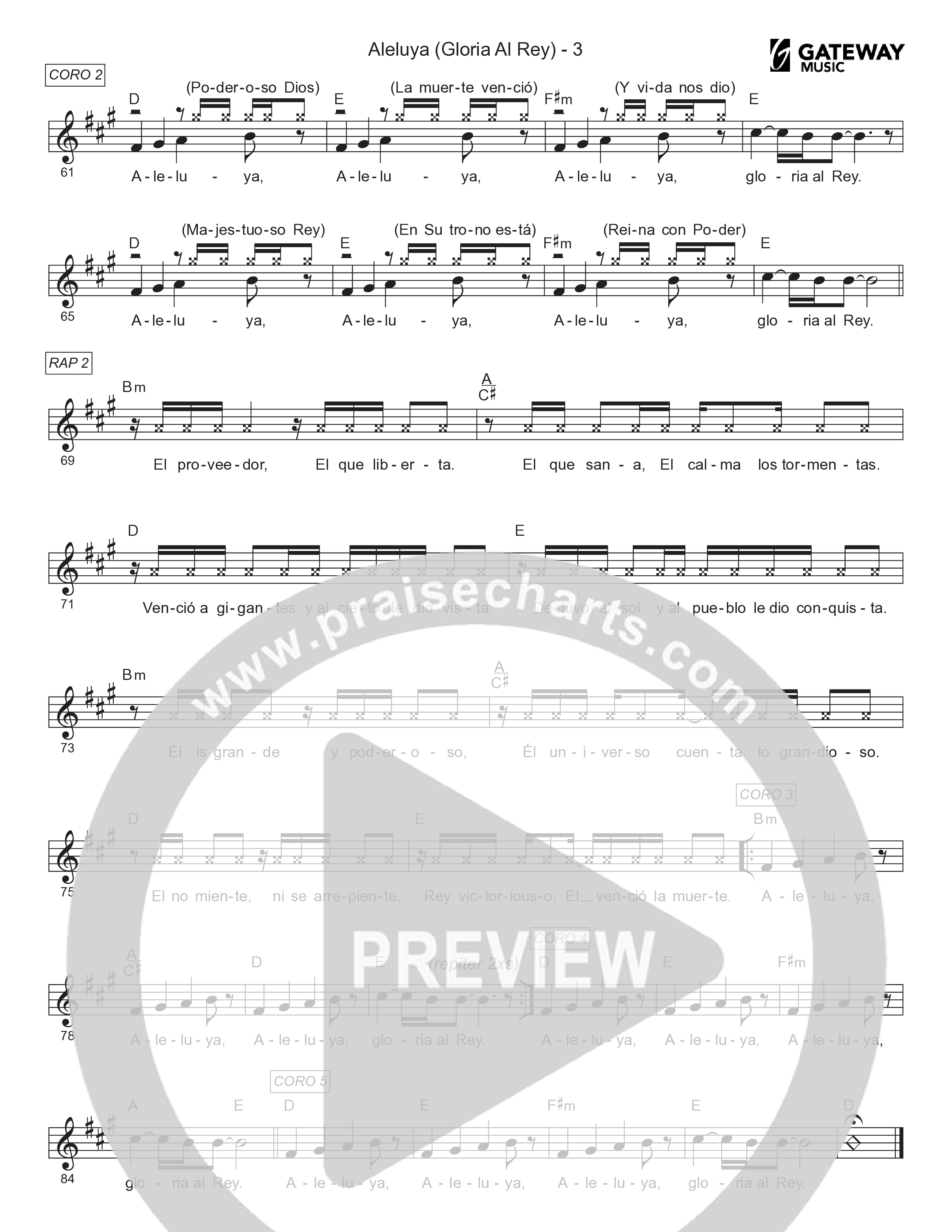 Aleluya (Gloria al Rey) Lead Sheet Melody (Gateway Worship Español / Christine D'Clario / Armando Sanchez / Travy Joe)