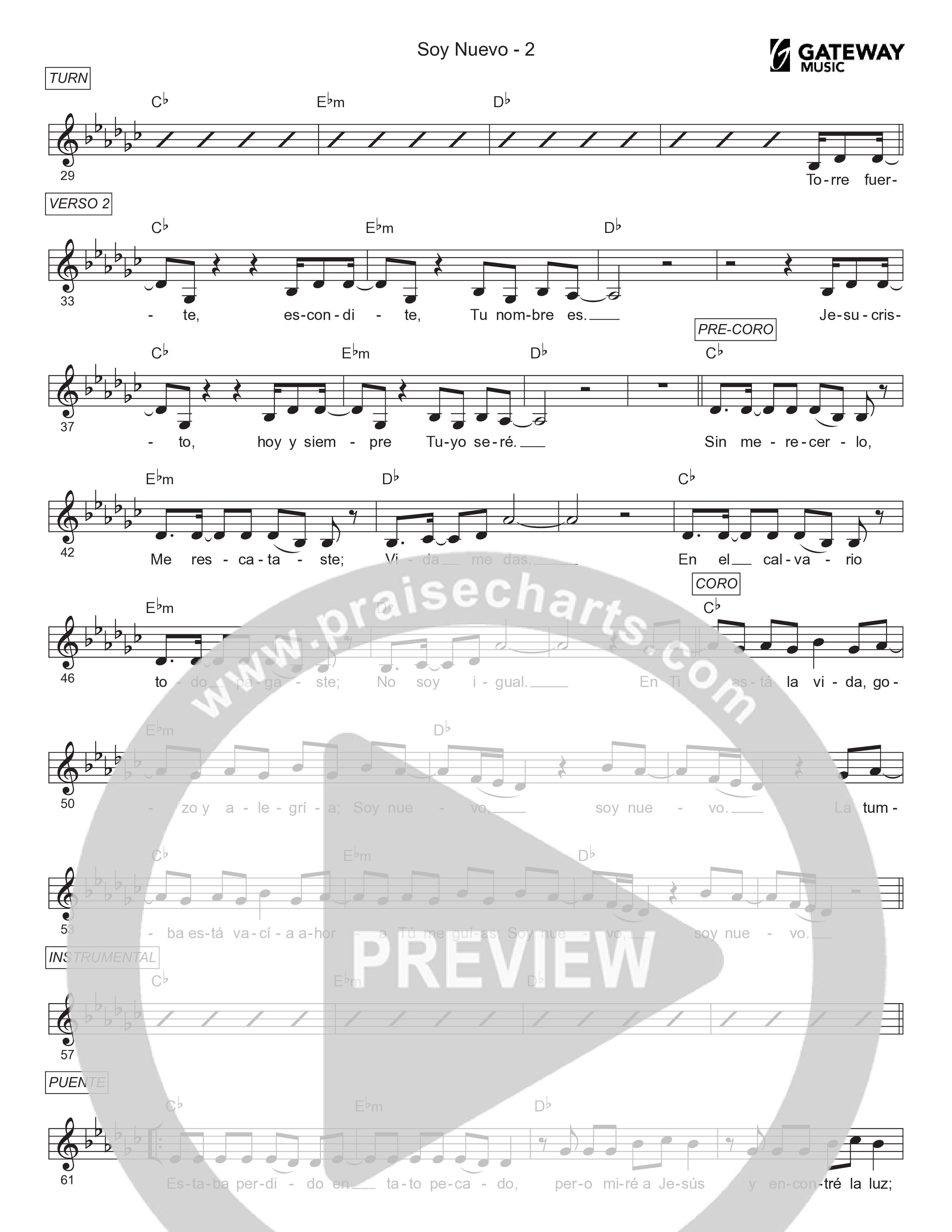Soy Nuevo Lead Sheet Melody (Gateway Worship Español / Becky Collazos)