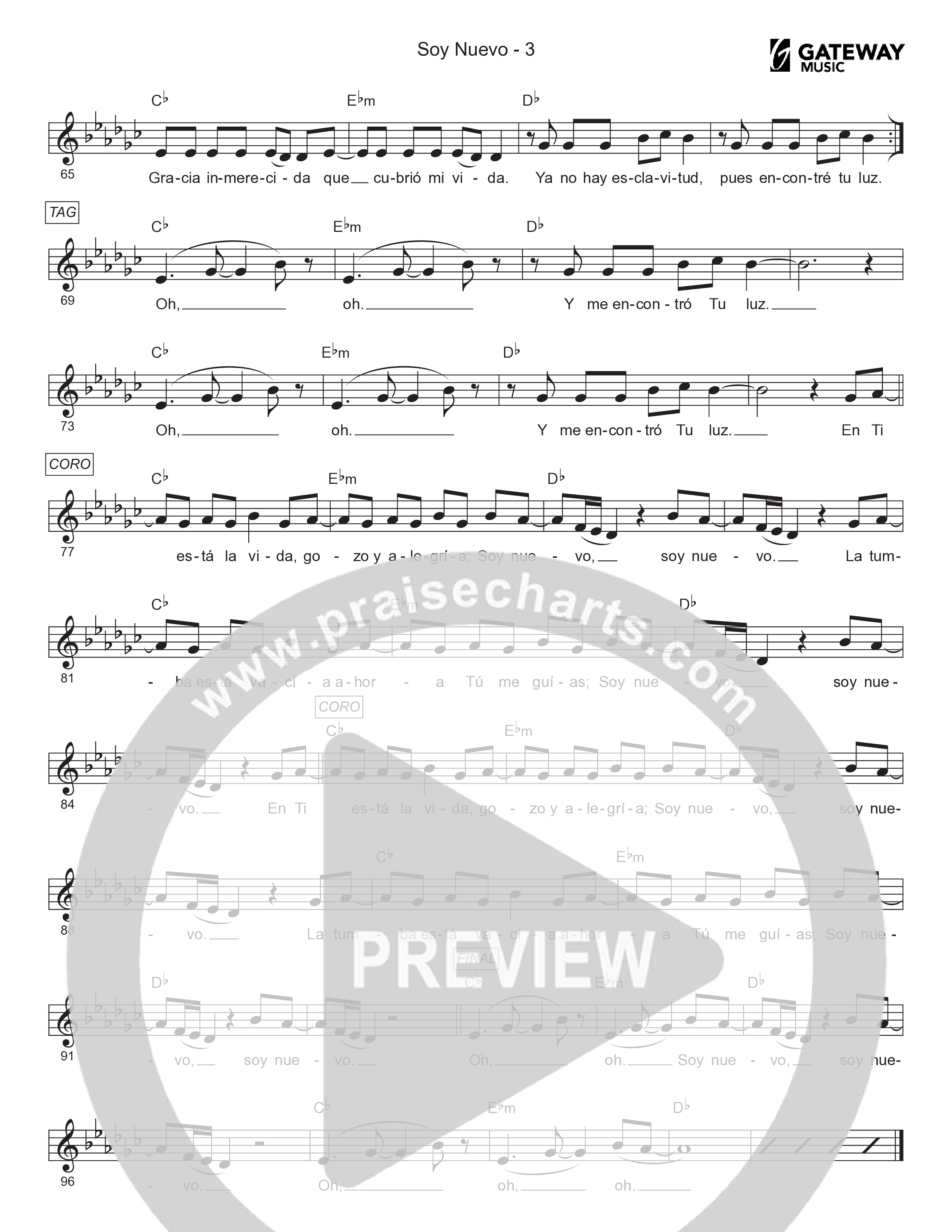 Soy Nuevo Lead Sheet Melody (Gateway Worship Español / Becky Collazos)